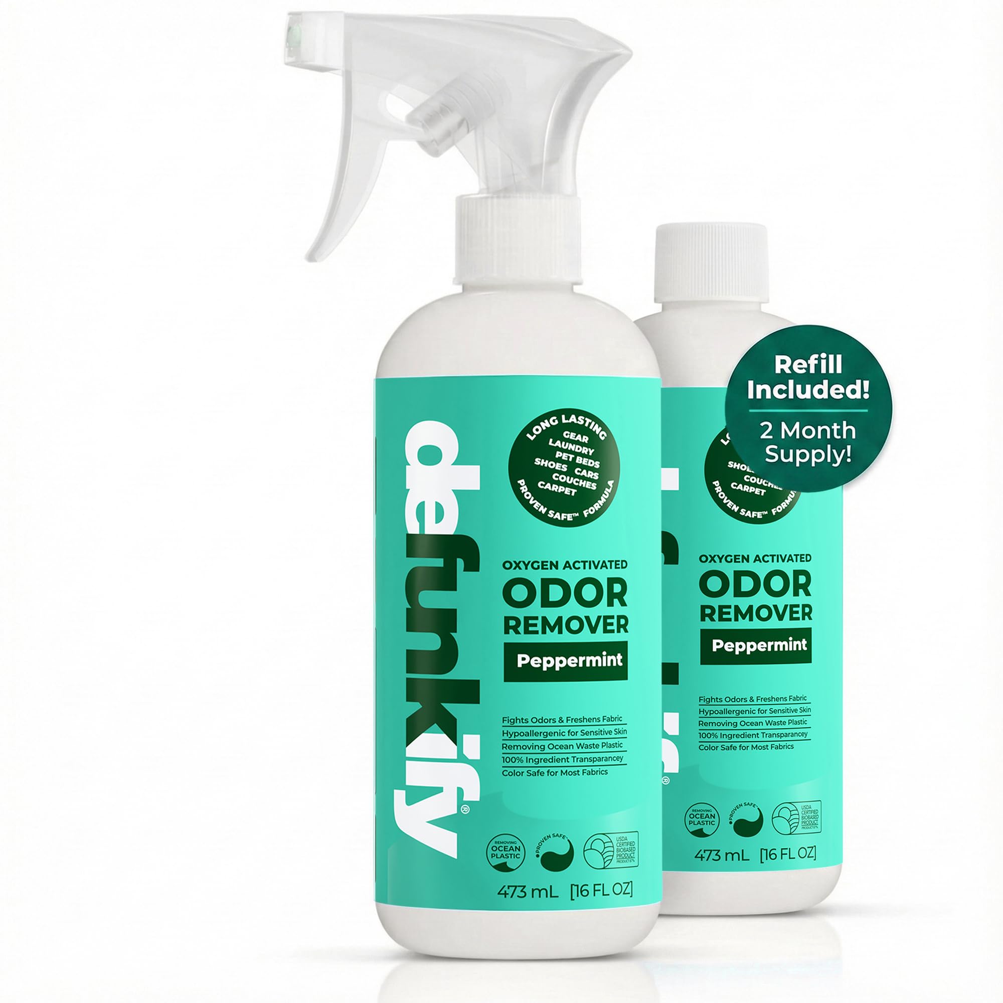 Fabric Freshener Spray, 32oz. 'Peppermint' Odor Remover Spray. Shoe Deodorizer, Carpet Deodorizer, Odor Eliminator for Strong Odors Cleaning Supplies. ProvenSafe™ Fabric Freshener for Sensitive Gear