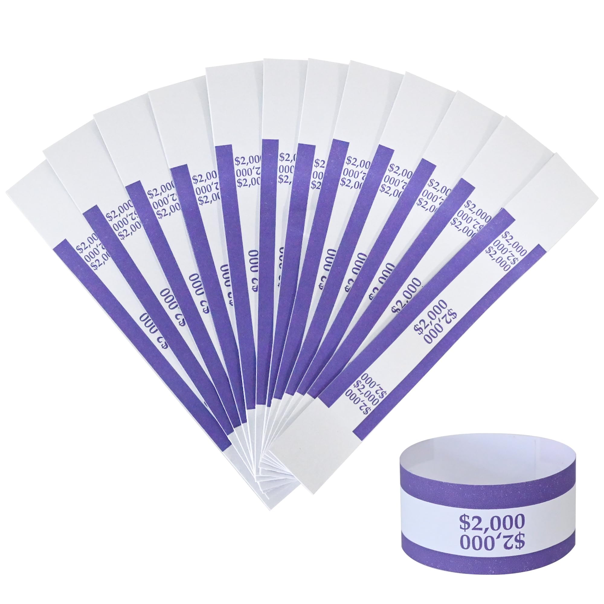 Currency Straps â€“ Bill Wrappers, Money Bands to Organize Bills, ABA Standard Colors, Self-Adhesive, 7.5 x 1.15 Inches ($2000-Pruple-100pcs)