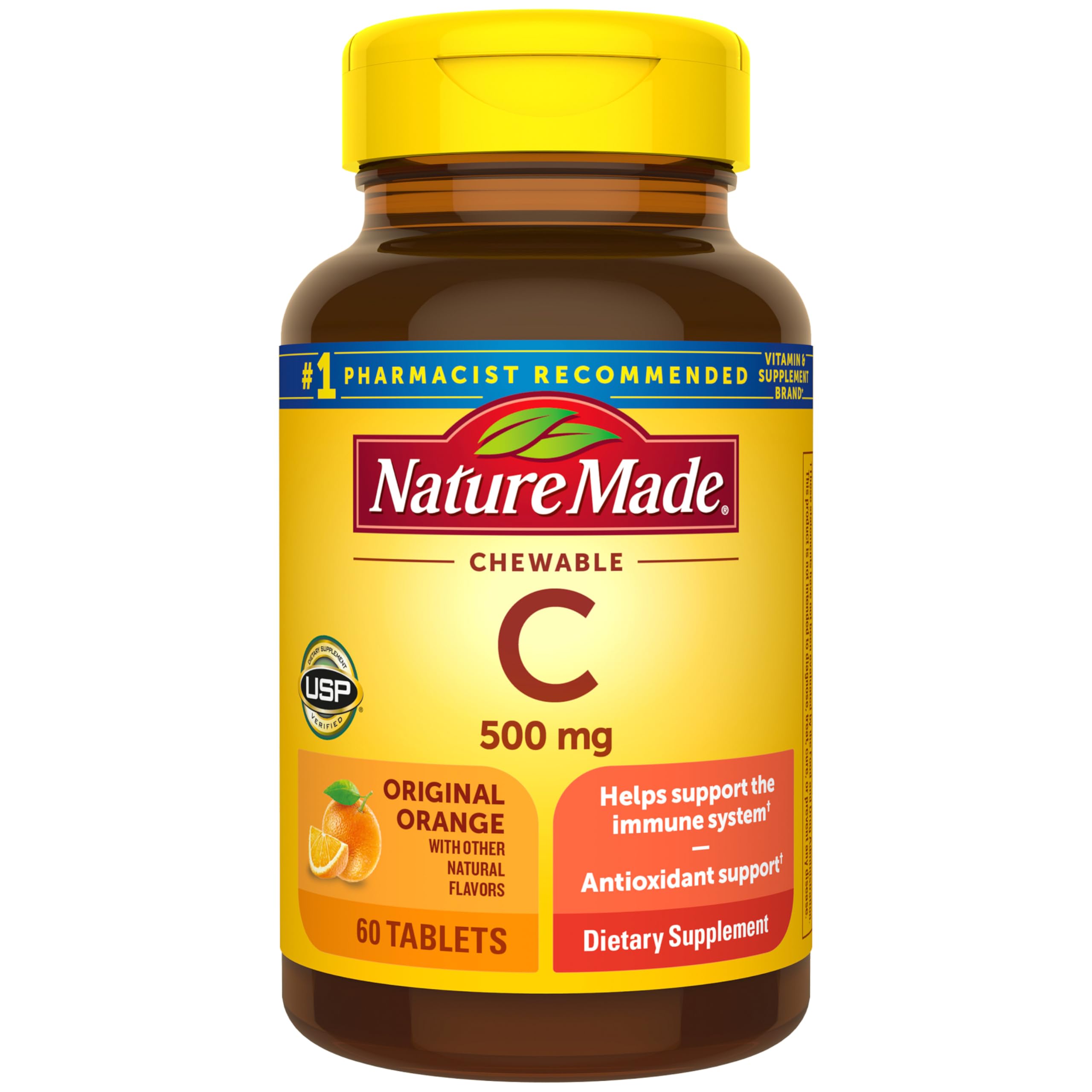 Nature Made Chewable Vitamin C 500 mg, Dietary Supplement for Immune Support, 60 Tablets, 60 Day Supply