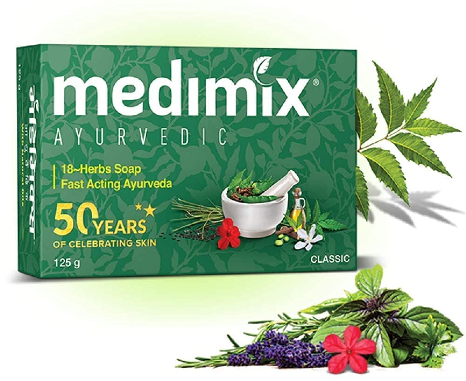 Medimix Ayurvedic 18 Herbs Soap - Natural Handmade Herbal Bars for Skin Care, Pack of 5 (125g Each)