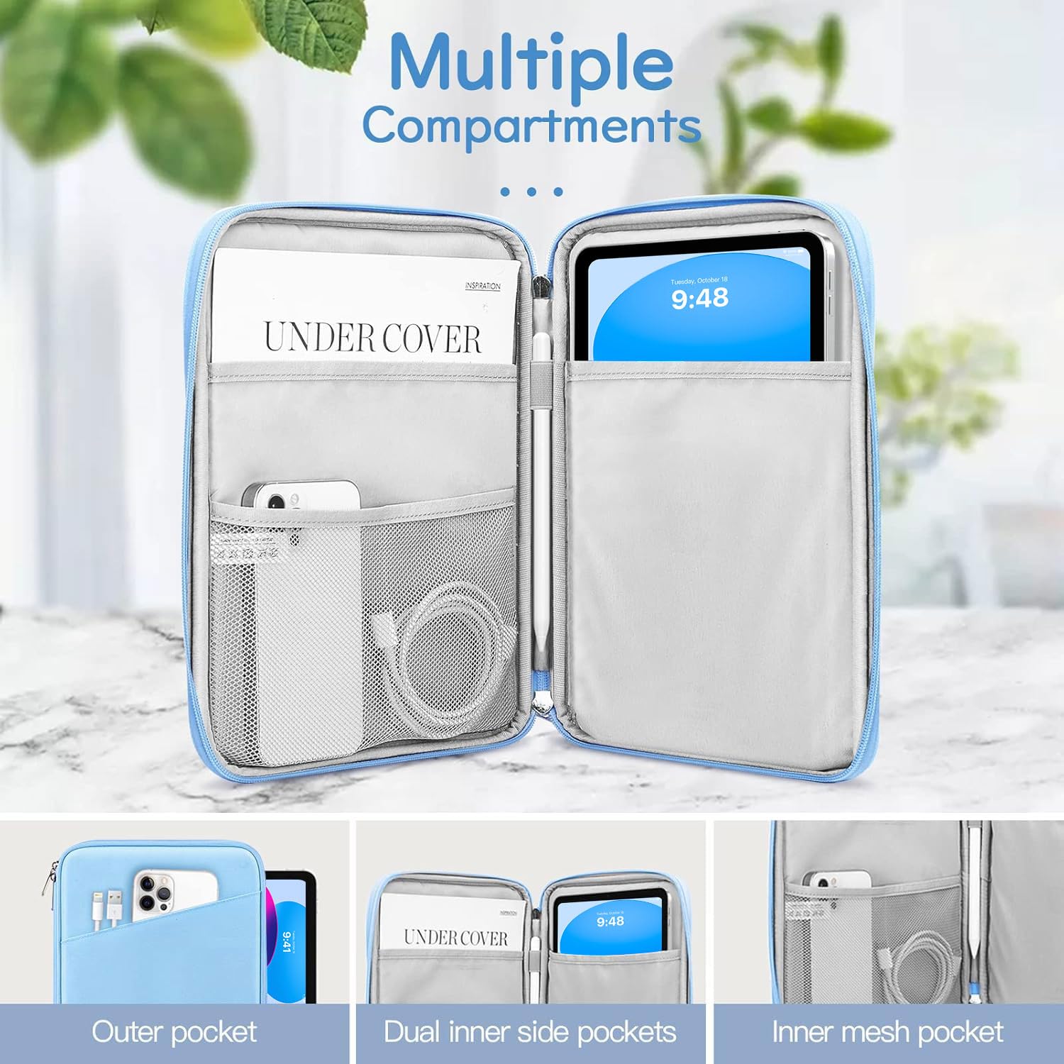 Pochette Tablette 9-11 Pouces - Compatible IPad 10e Gén, Air, Pro, Galaxy Tab - Polyester, Compartiment Accessoires
