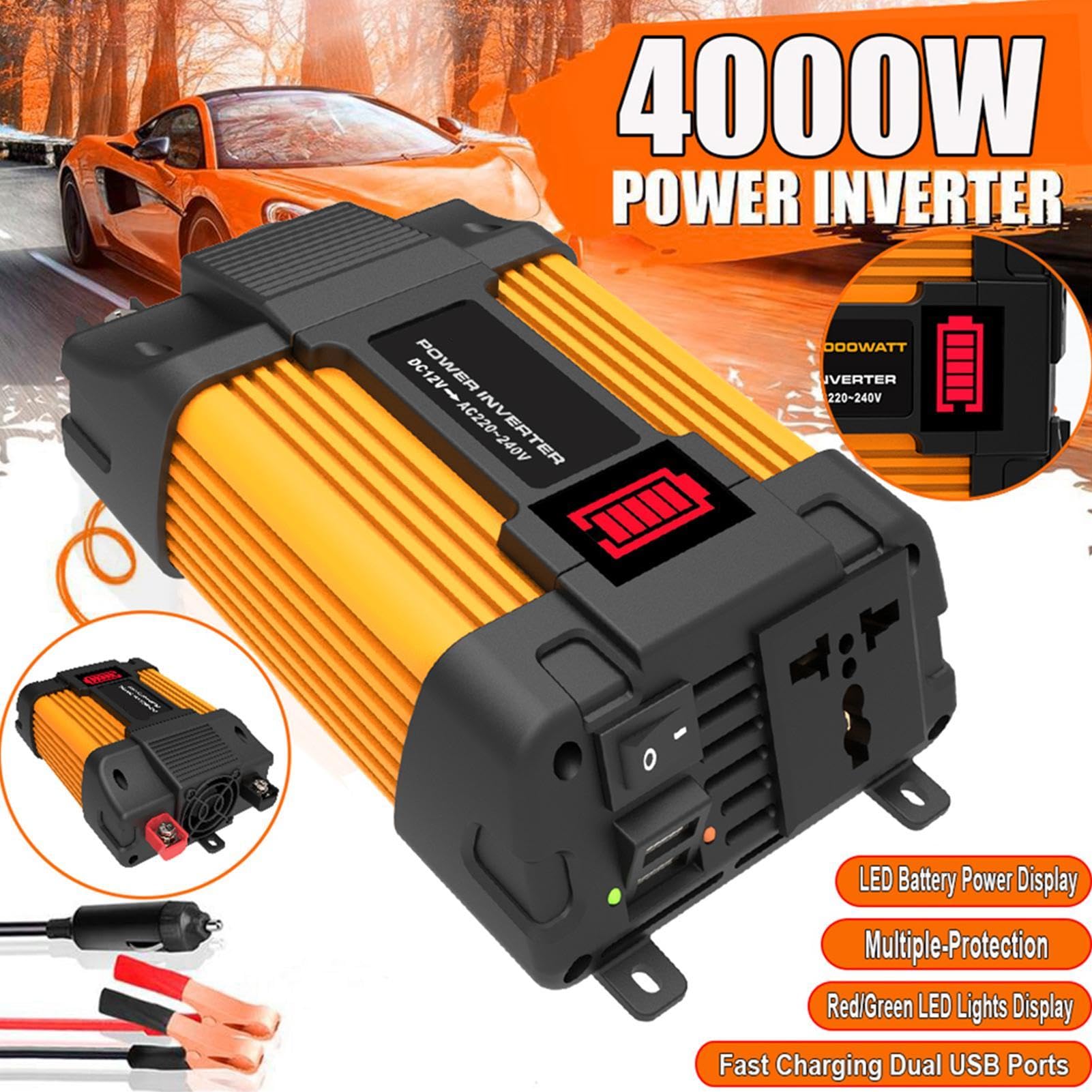 Pannelli Solari Per Case, Kit Fotovoltaico 4000W Pannello Solare Monocristallino Inverter Per Cam-per | Impianto Solare Completo Con Morsetto Per Batteria + Pannello Solare, Regolatore