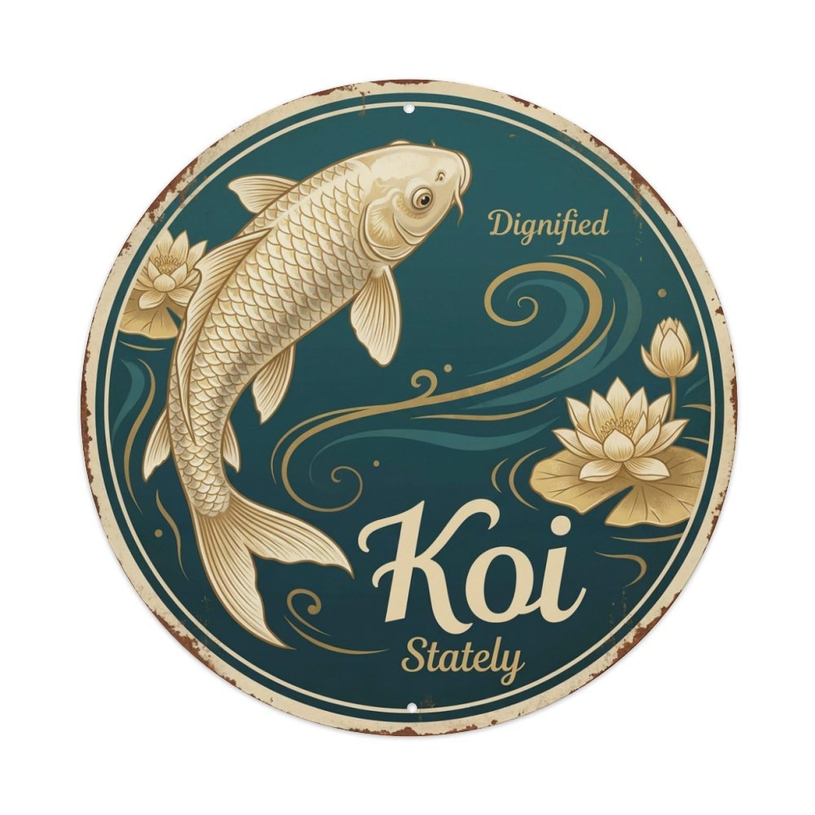 Tgrcjimh Style Metal Tin Sign Koi Fish Stately Elegant Japanese Vintage Art