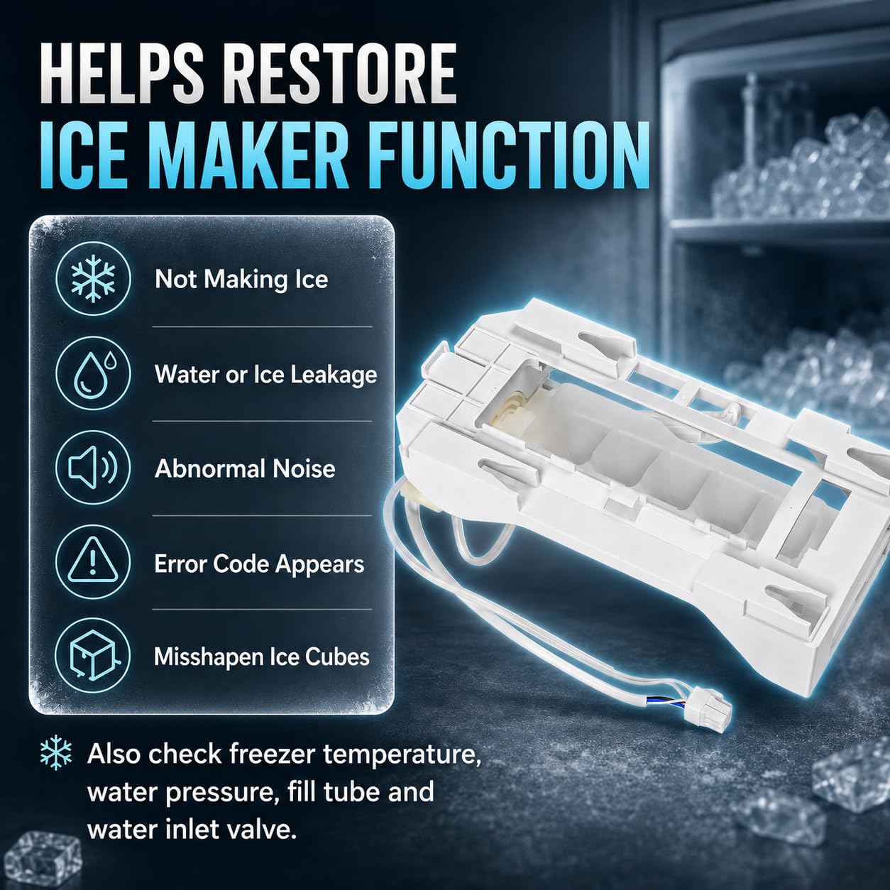 243297609 243297613 Ice Maker Replacement, 6-Pin Refrigerator Ice Maker Assembly Fits Select Frigidaire Electrolux Crosley Kenmore IKEA Models, Replaces 243297606 243297607 243297603 AP6995374