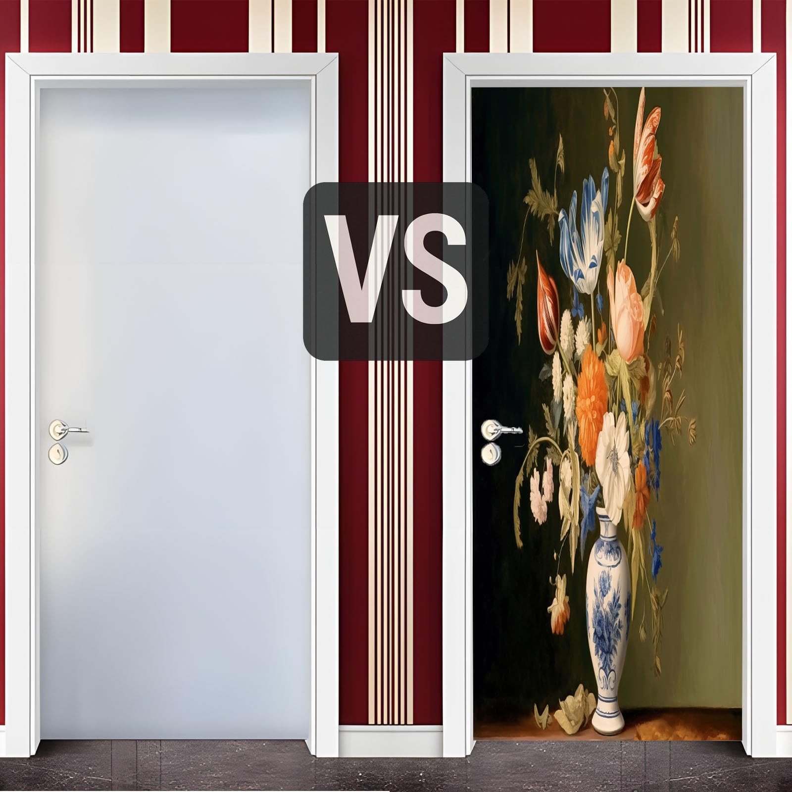 Tapeta na drzwi 3D, samoprzylepna, obraz olejny, wazon, plakat na drzwi, naklejka na drzwi, kwiaty, wodoodporna, zdejmowana folia na drzwi, fototapeta, salon, sypialnia, łazienka, 80 x 200 cm