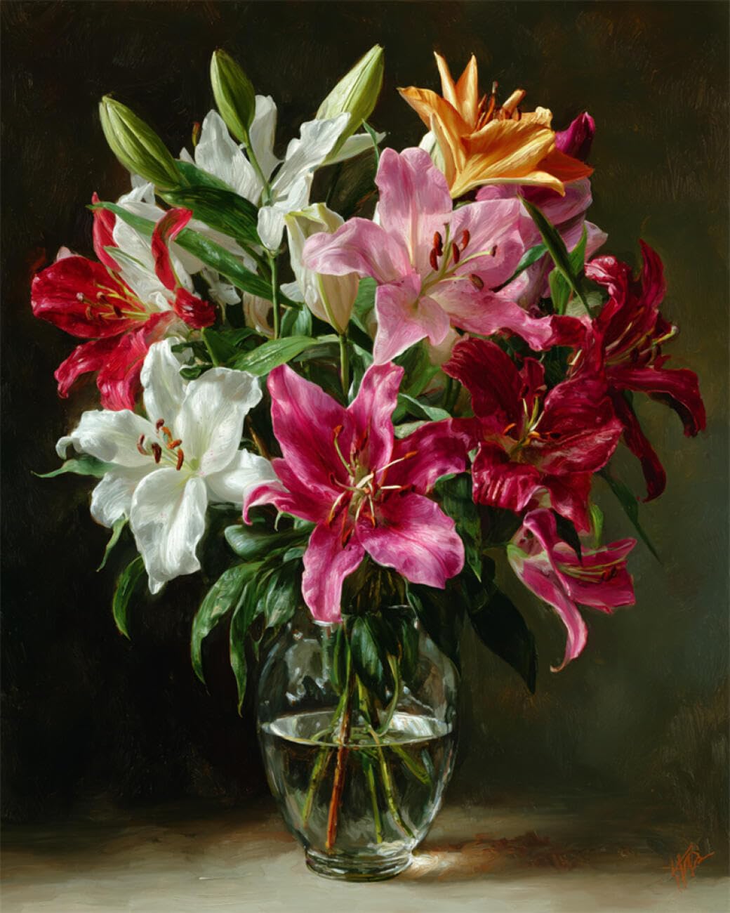 AMBATTERY Flowers DIY Beading Embroidery Kit Lilies in A Vase Needlepoint Handcraft Kit DIY Beaded Painting 3D Tapestry Bead Cross Stitch Set 50x60cm