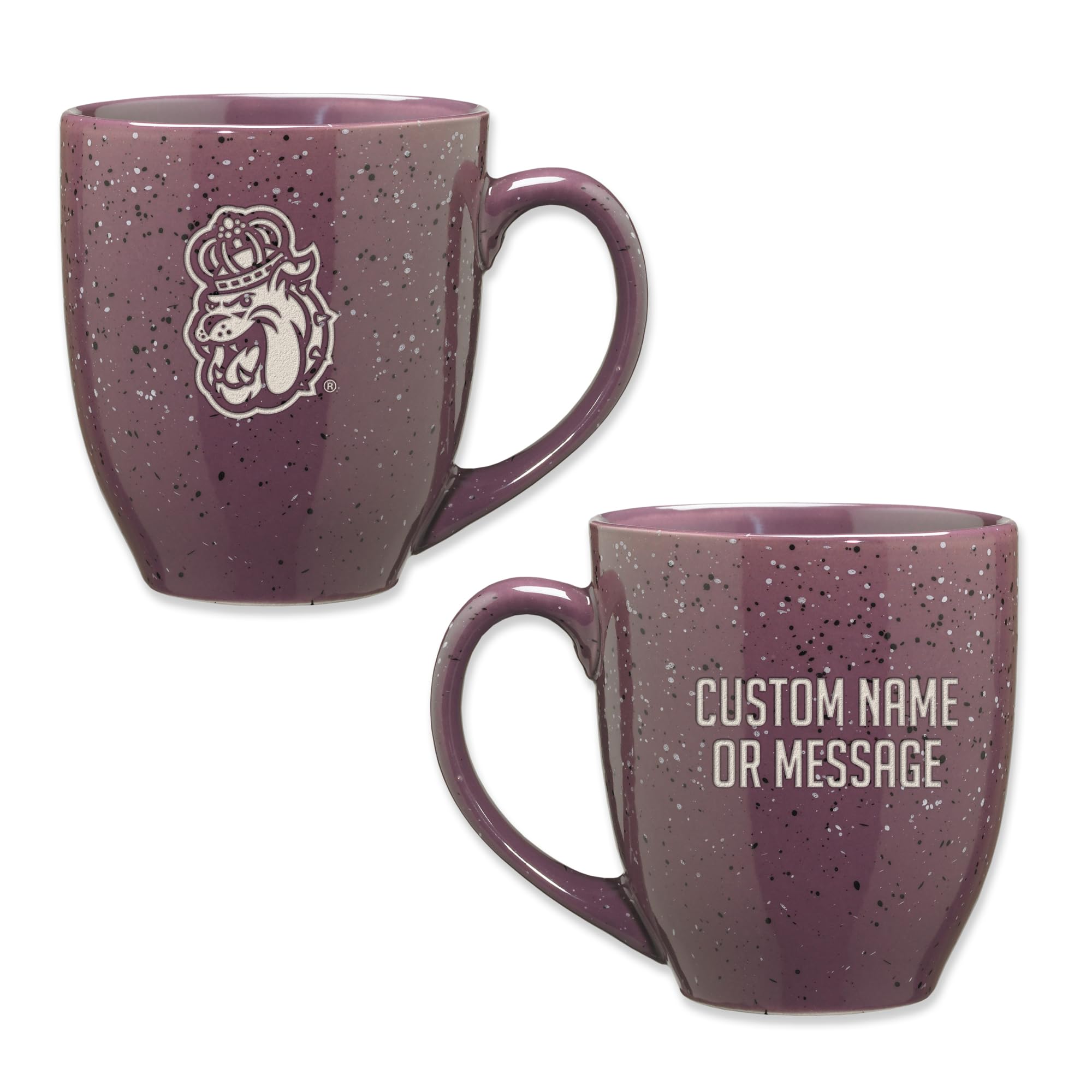 Rico Industries NCAA James Madison Dukes Purple Personalized 16 oz Team Color Laser Engraved Speckled Ceramic Coffee Mug