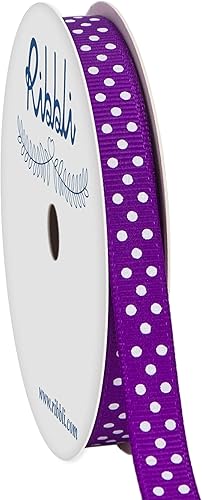 Ribbli Cinta de grogrén para manualidades, 38 pulgadas, carrete de 10 yardas, morado con puntos blancos, uso para envolver regalos, decoración de