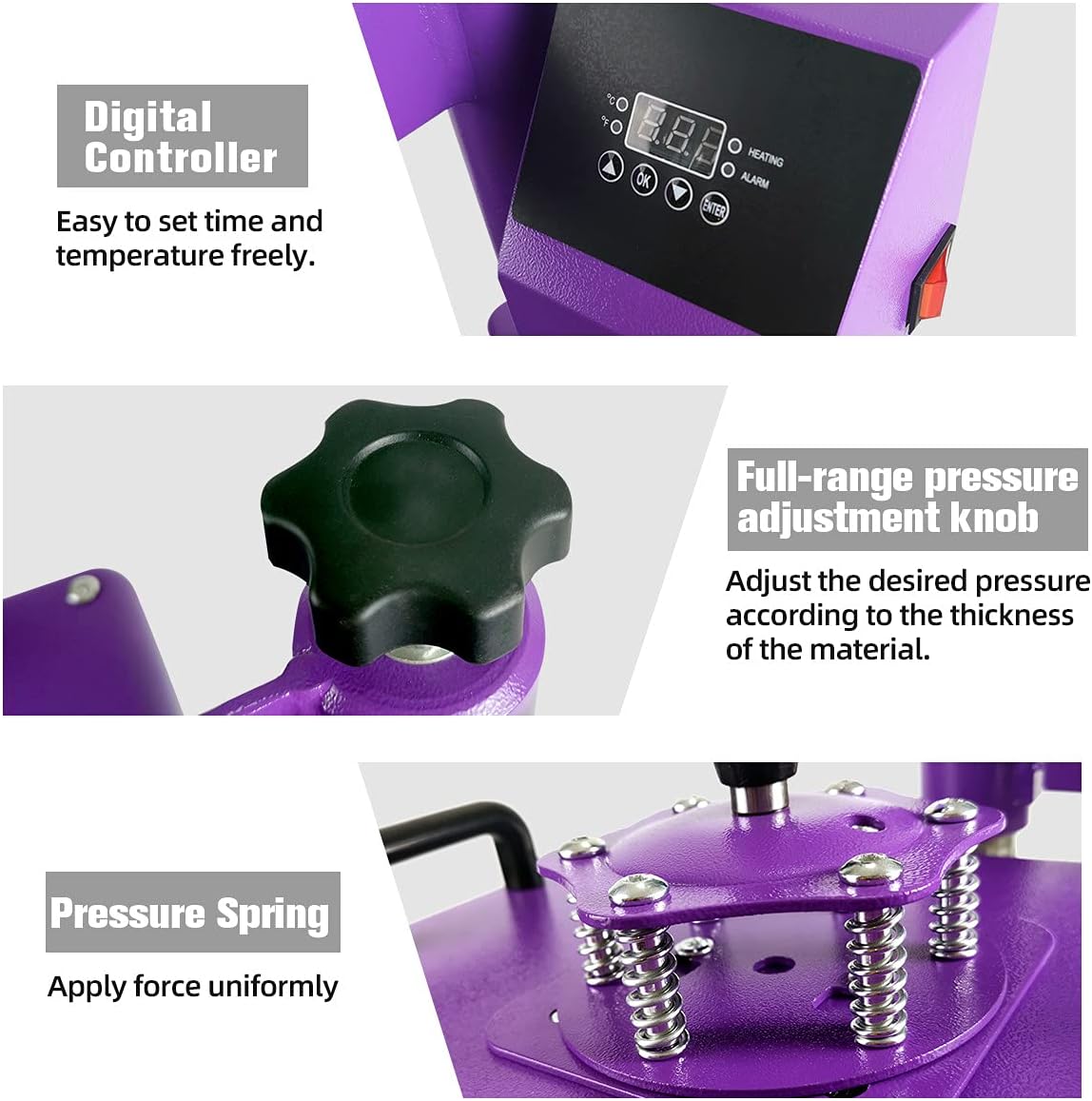 Digital controller, pressure adjustment knob, and pressure springs of the heat press machine