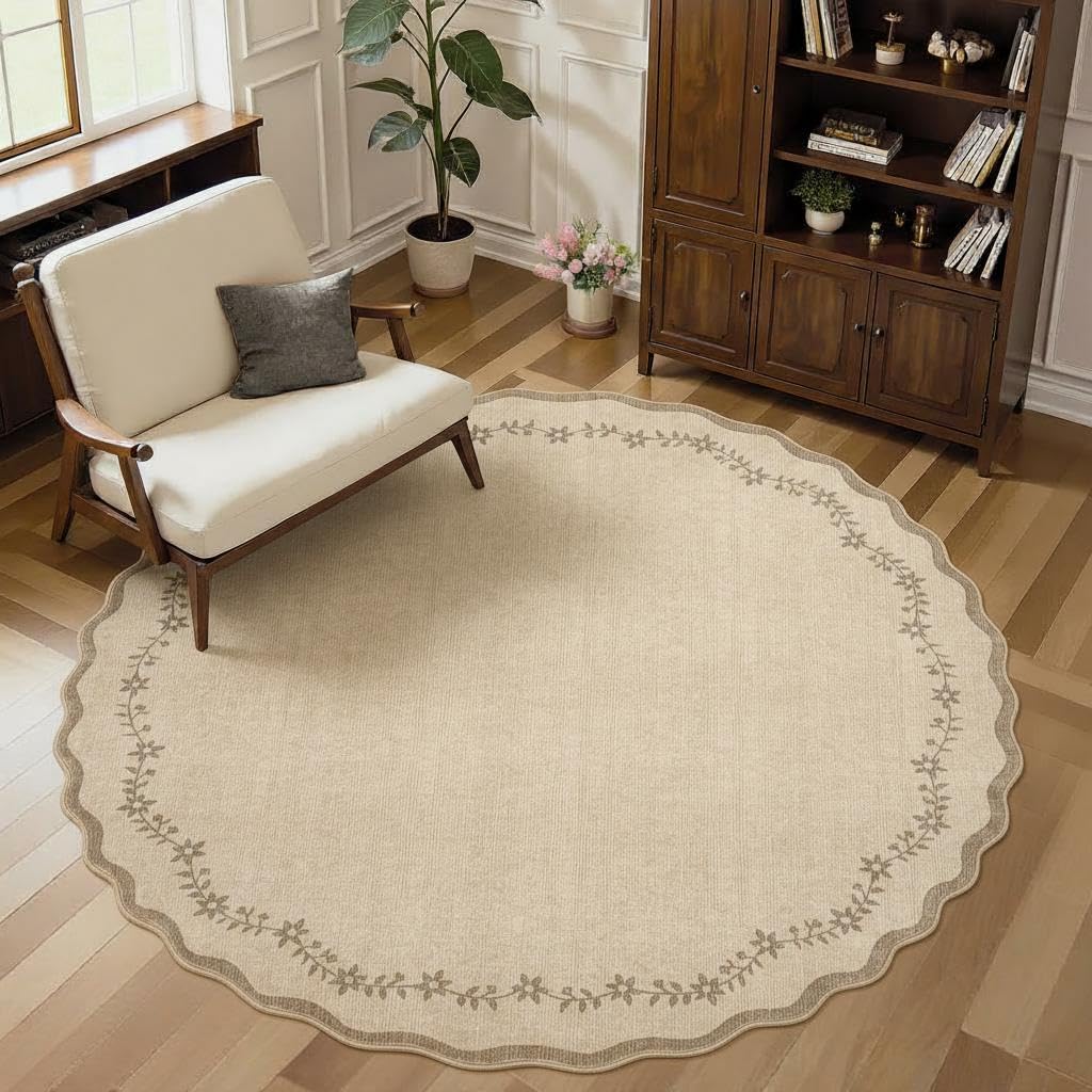 Photo 1 of GarveeHome Round Area Rugs 8ft for Living Room, Large Solid Jute Washable Circle Rug Soft Non Slip Forest Animal Print Floor Mat Tan Carpet Indoor Thin Rug for Bedroom Dining Room Playroom Nursery