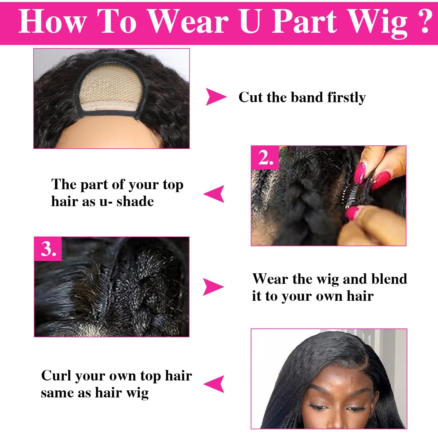 U Part Human Hair Wig Kinky Straight U Part Wig Human Hair for Black Women Glueless Wigs Clip Upgrade Natural Hair Wigs Beginner Friendly 150% Density 30 inch - Image 4
