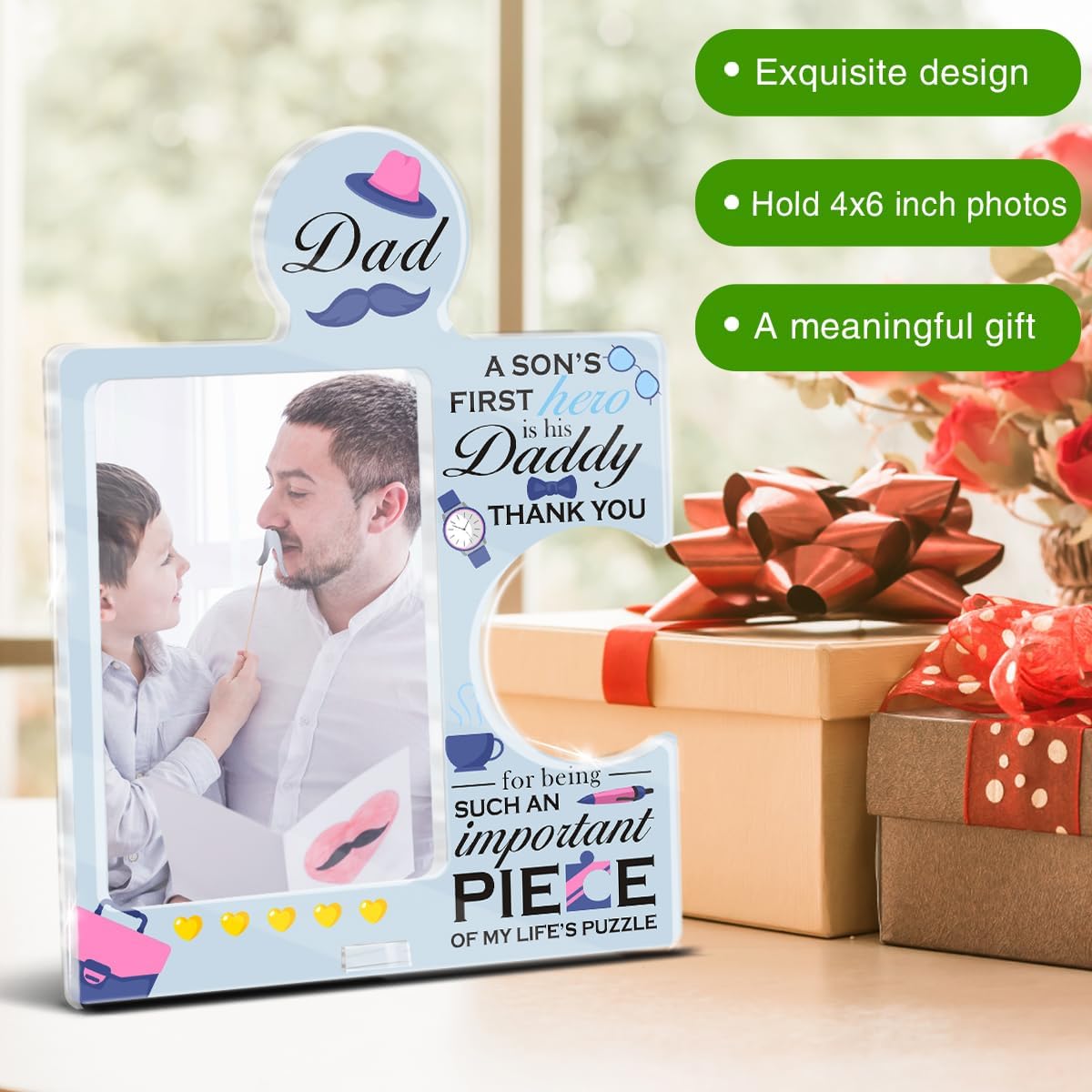 Dad Gifts from Son 4x6 Picture Frame - Daddy Puzzle Photo Frame Appreciation Gifts for Dad Birthday Christmas Thanksgiving - Image 4