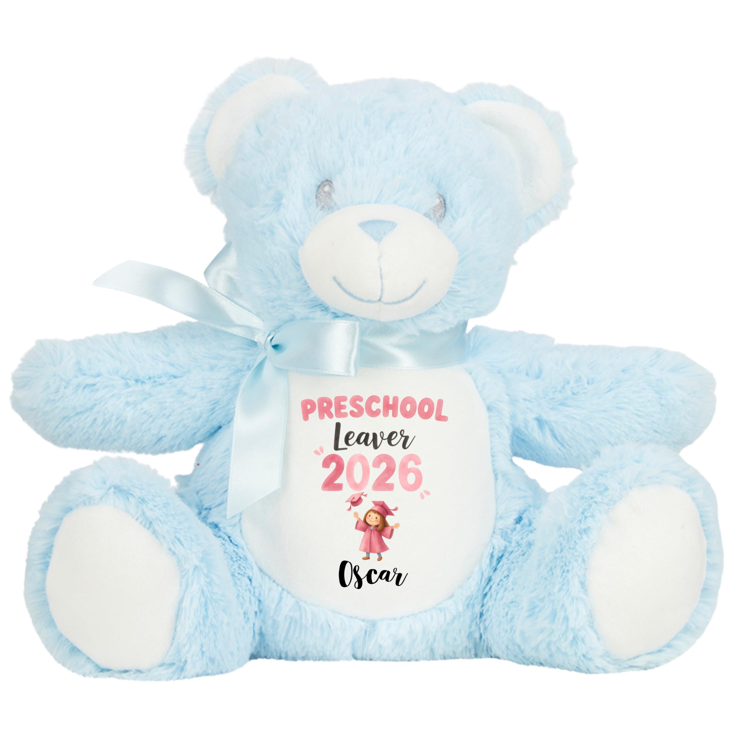 Leaving Preschool Gift Cuddly Toy - Personalised Pre School Graduate 2026 Pink Girl Customised Teddy Toddlers and Kids Plush Named Nursery Starting School Leaver Party Last Day Soft Plushie - Blue Ted