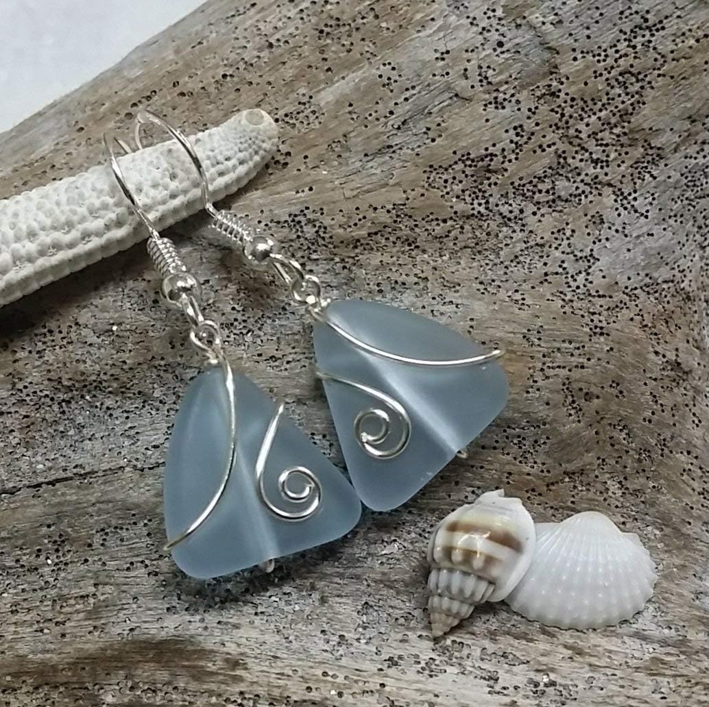 Handmade Sea Glass Earrings, Hawaiian Jewelry for Women, Wire "Magical Color Changing" Purple Earrings, Sea Glass Jewelry, Birthday Gift For Women (February Birthstone)