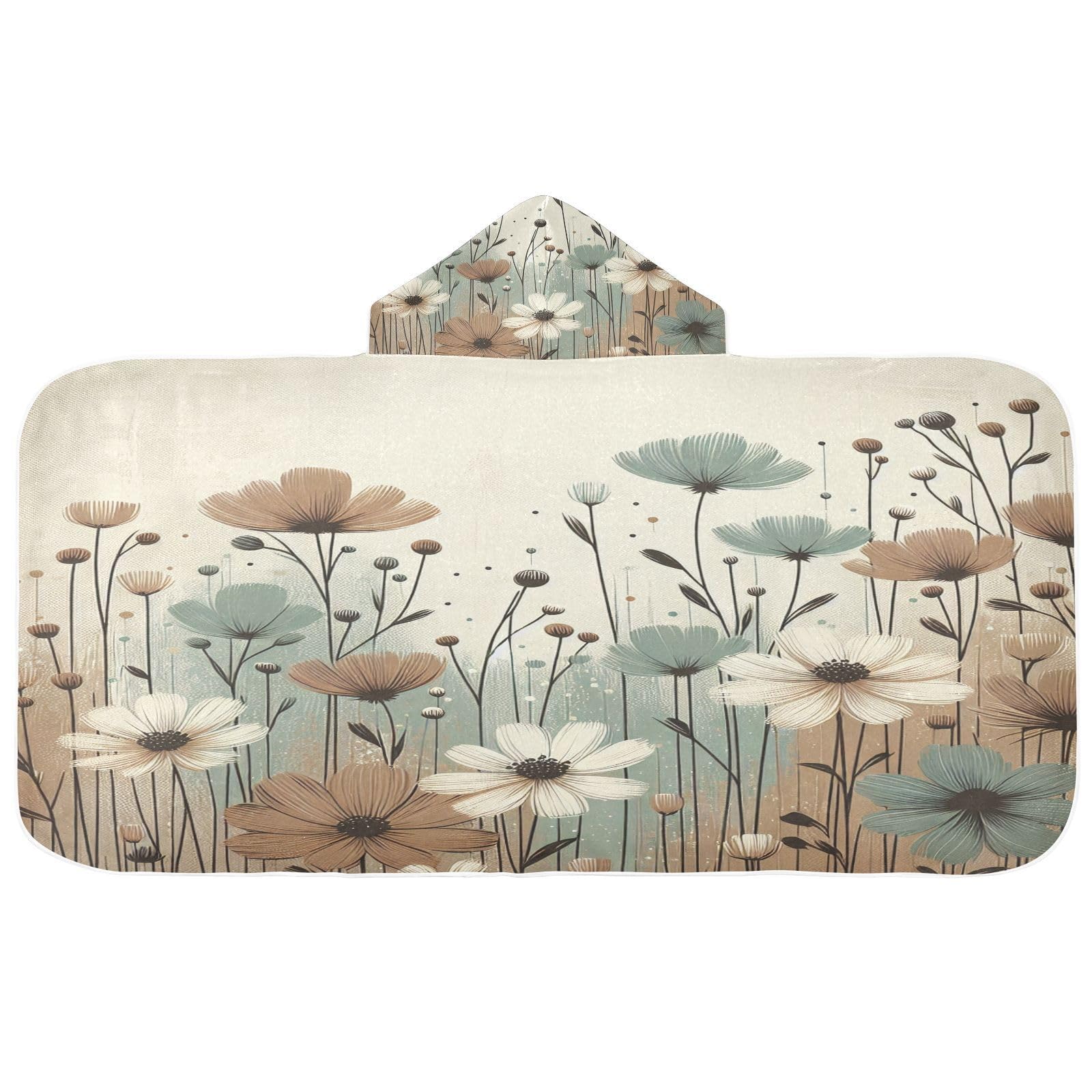 Kigai Vintage Flowers Hooded Beach Towel for Kids Soft Absorbent Quick Dry Bath Towel with Hood Lightweight Toddler Shower Pool Bath Wrap for Boys Girls