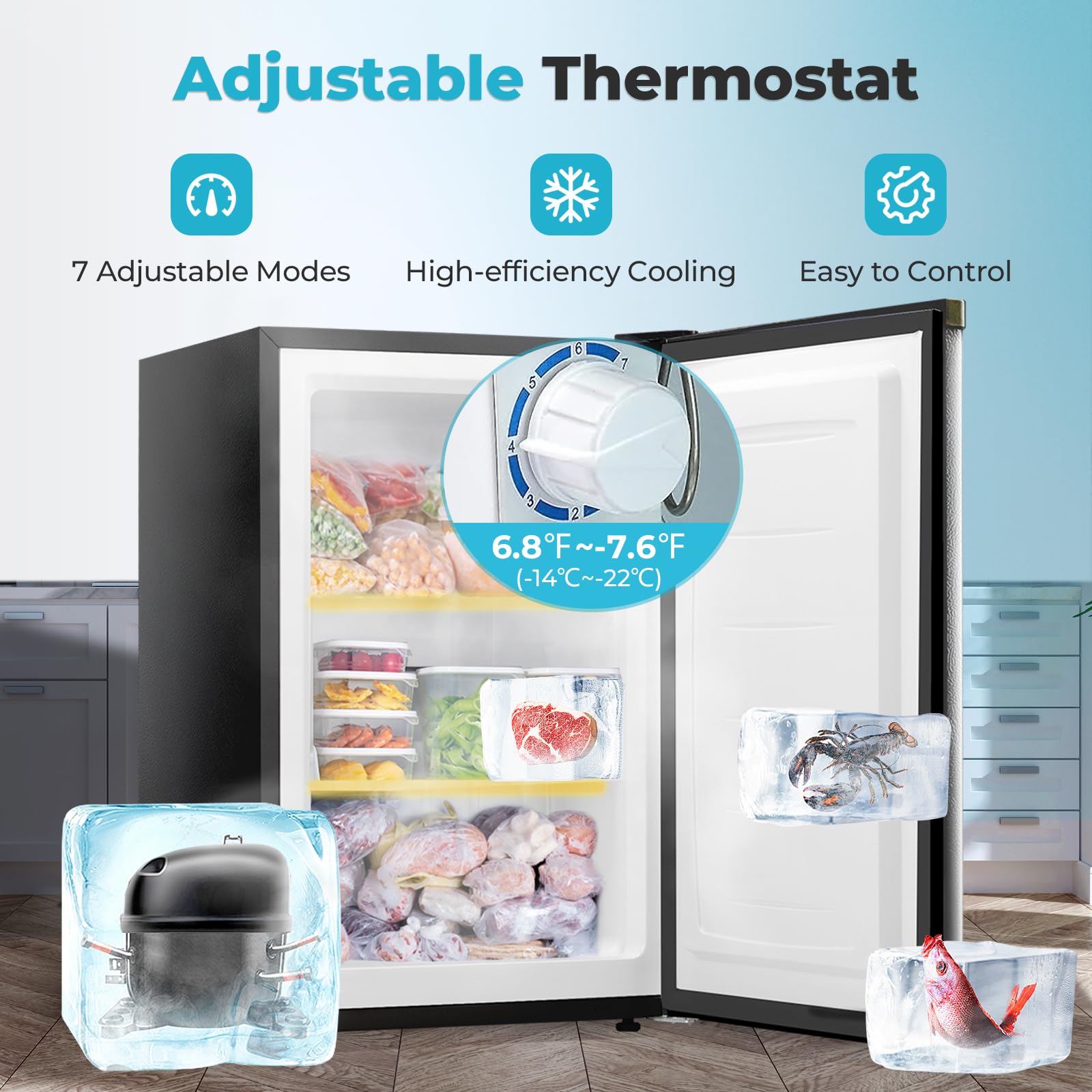 R.W.FLAME 3.0 Cu.Ft Upright Freezer with Reversible Single Door, Mini Freezer with Removable Shelves Small Freezer for Home Kitchen Office (3.0 Cu.ft, Stainless Steel) on Fridge.com