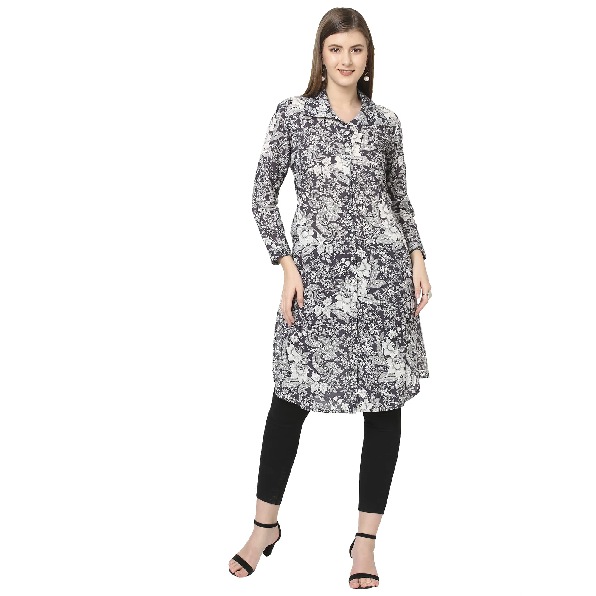 CLOTH HAUS INDIA Floral Printed Shirt Collar Modal Kurti
