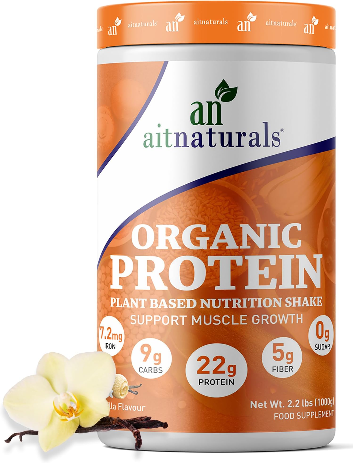 Plant-Based Organic Protein Powder French Vanilla 1kg, 2.2lbs, 25 Servings - 20g Pea Protein per Serving | Ideal for Smoothies & Shakes | Supports Muscle Growth & Workout Recovery, Vegan