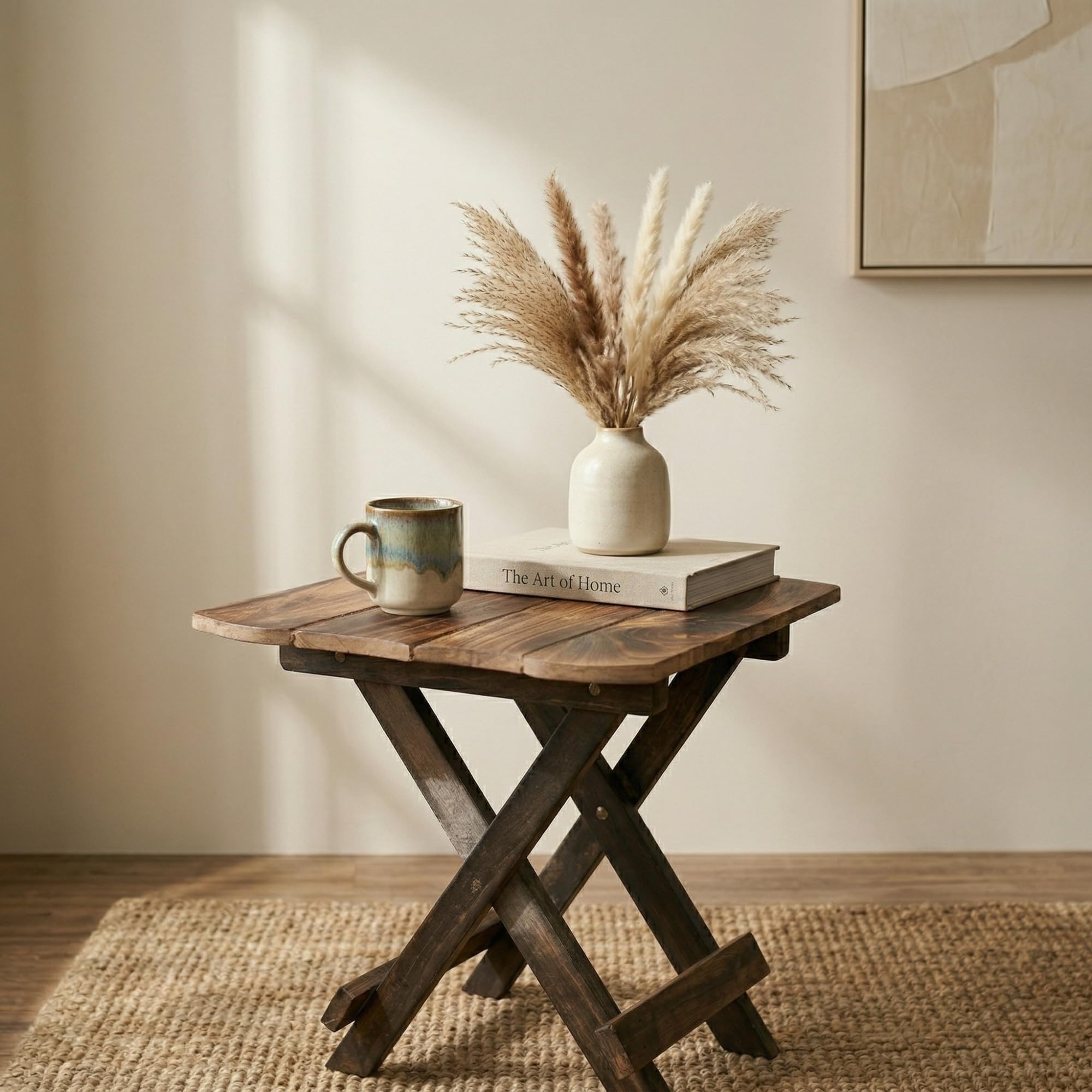 Foldable Wooden Side Table for Living Room, Bedroom | Solid Wood End Table | Portable Coffee Table | Laptop Table | Bedside Table | Space Saving Small Table for Home, Balcony, Office (Rustic Finish)-image-30