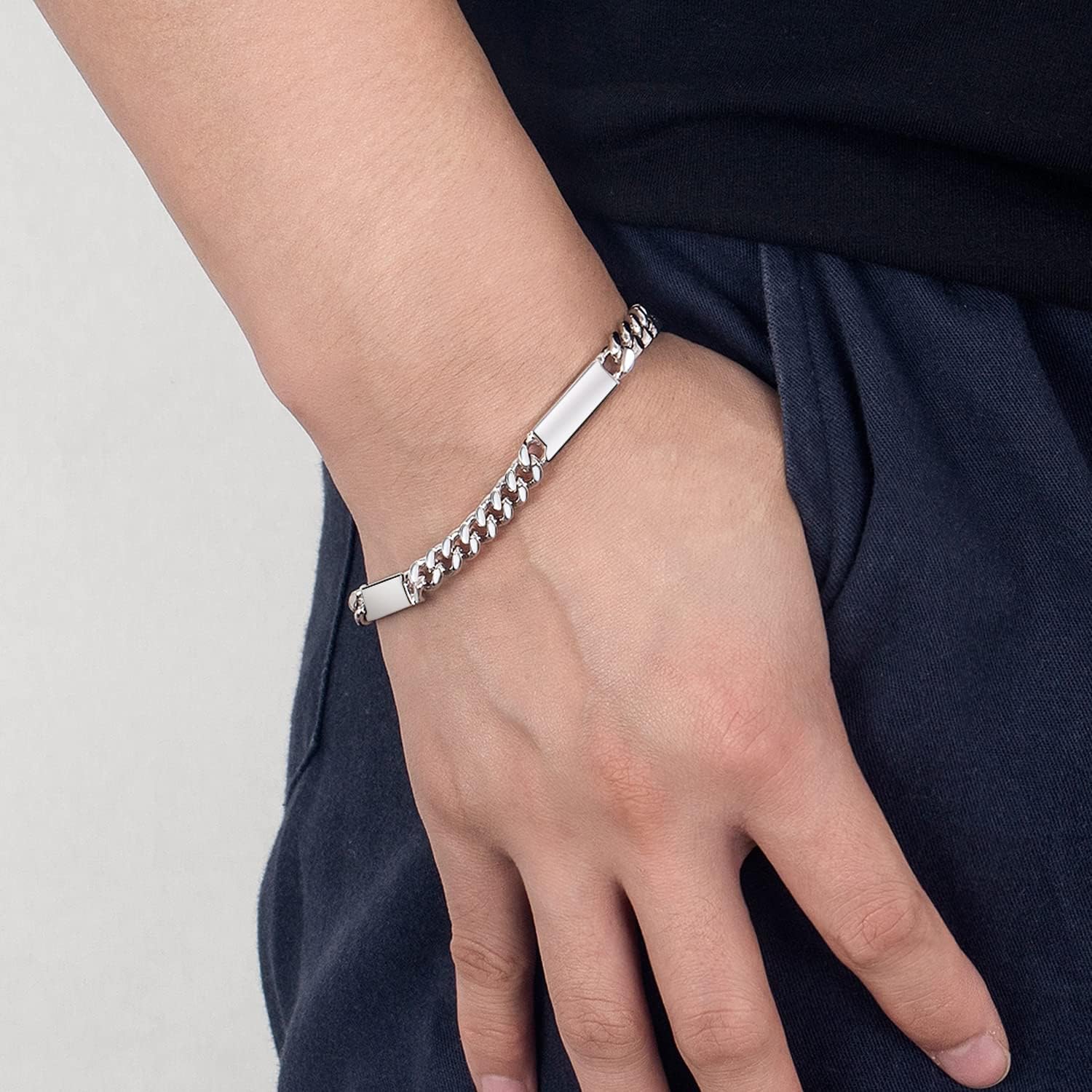 Dankadi Men 4-6mm Miami Cuban Link Bracelet Rhodium Plated Hypoallergenic 925 Sterling Silver Fine Jewelry Hip Hop Cuff Chain Bangles For Women Birthday Gift (Fashion Style, 7 inch) - Image 4