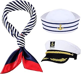 Captain Hat Sailor Cap and Scarf Set Sailor Ship Cap Boat Navy Hat Cosplay Costume Accessories for Men Women