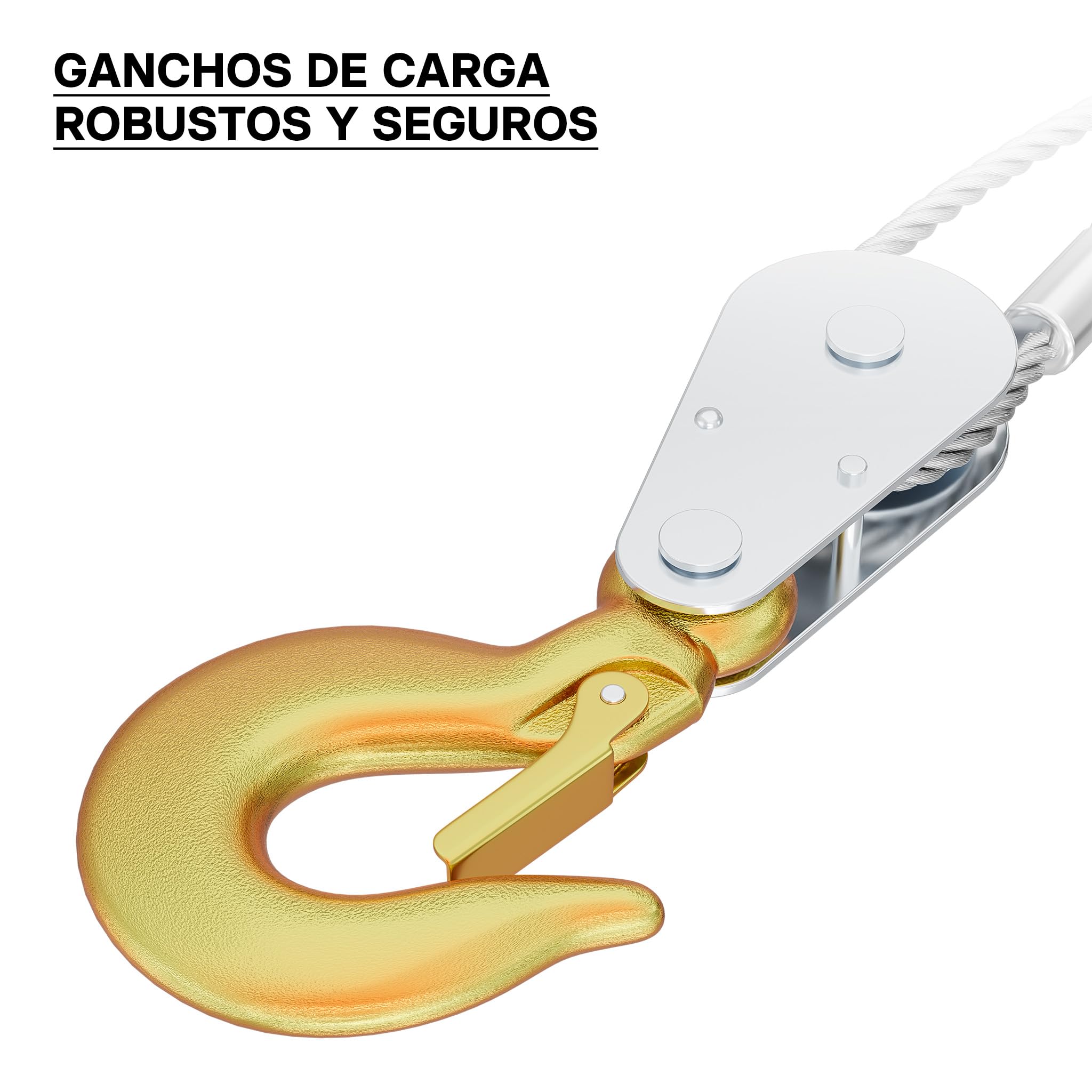 Cabrestante Manual 4000kg 3 m cable palanca tracción 2 ganchos arrastre portátil