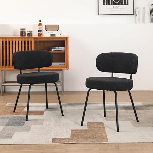 DYHOME Sillas de comedor negras, juego de 2 sillas de comedor de cocina, sillas de comedor modernas tapizadas de mediados de siglo con respaldo