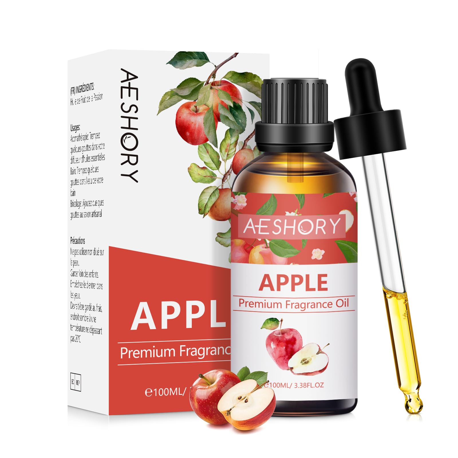 Apple Fragrance Oil 3.38FL.OZ - Aromatherapy Essential Oils for Diffusers for Home, Apple Scented Oils for Massage, Soap Candle Making Scents - 100ML