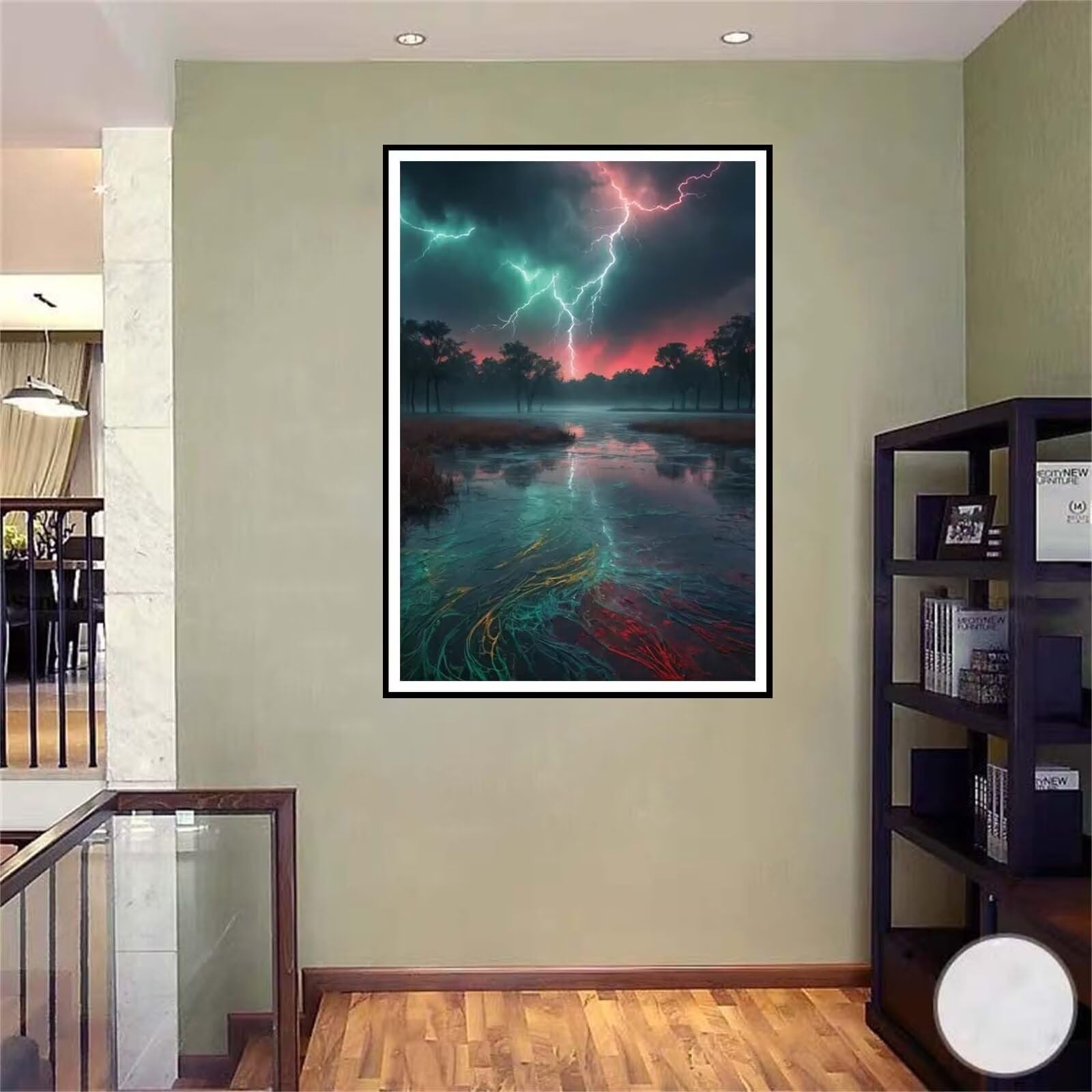 5D DIY Diamante Art Pintura kit Completo, Diamond Painting Adultos Niños Rhinestone Bordado de Punto de Cruz Artes Pintura Painting,Cuadros Decor para Cuarto, Sala de Estar - (Rayo en el lago) 60x90cm