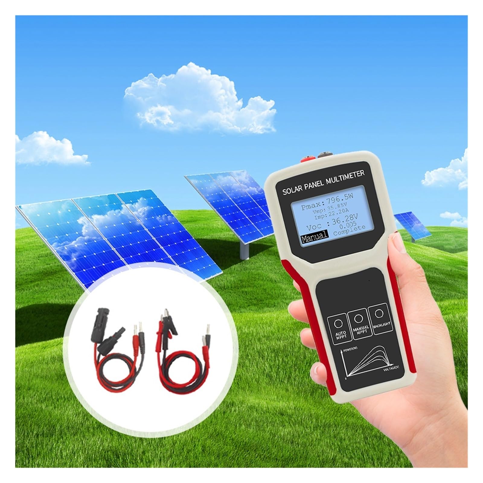 Panel Fotowoltaiczny Multimetr Automatyczne/ręczne Wykrywanie MPPT Słoneczny LCD Tester Narzędzie Do Testowania Napięcia Szybko Dokładnie Łatwy Odczyt(400B)