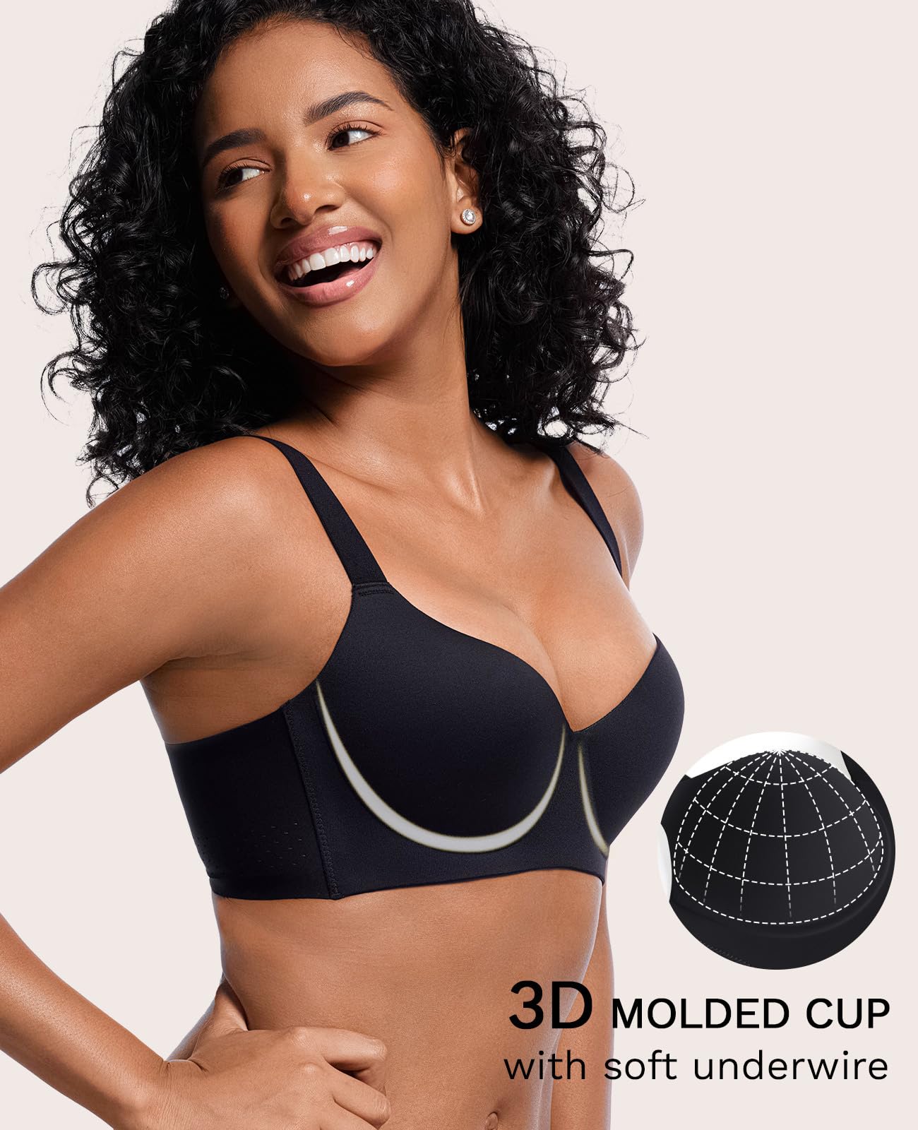 Brasier sin costuras para mujer, suavizante de espalda, cómodo, ligeramente acolchado, soporte con aros