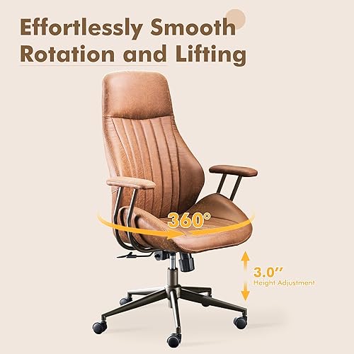 Miniatura 6 de Silla ejecutiva ergonómica de mediados de siglo con respaldo alto, soporte lumbar giratorio con ruedas, silla de escritorio para computadora, tela
