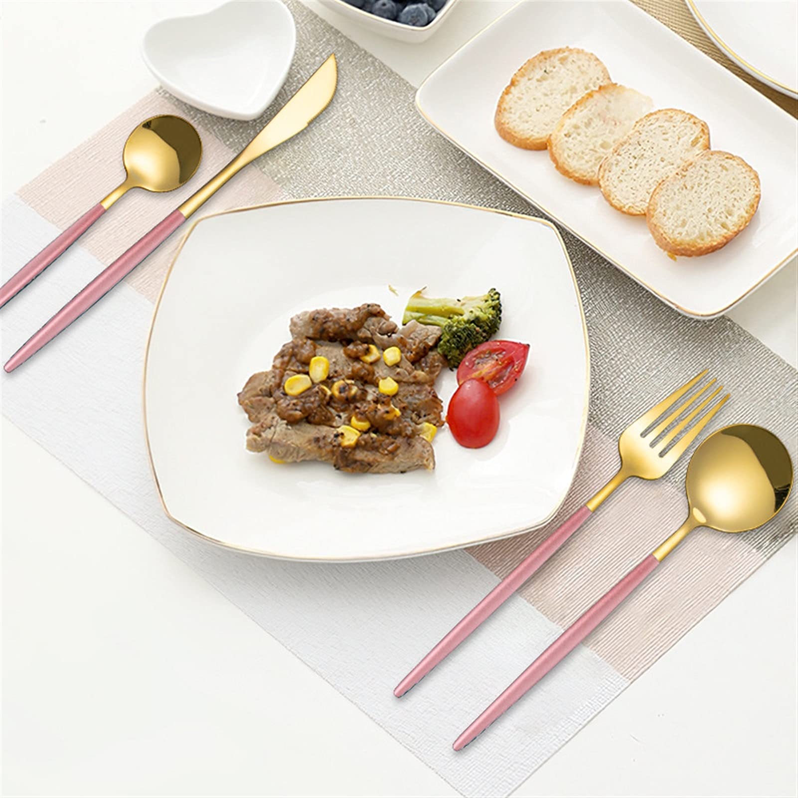 Edelstahl Geschirr Set Gold Geschirr Set Messer Gabel Kaffee Löffel Besteck Set Geschirrspüler Besteck Set (Color : Gold)