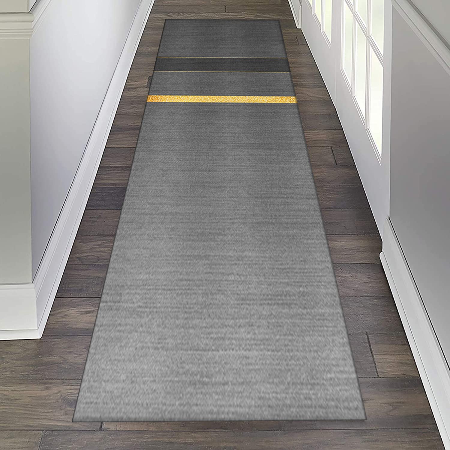 Tapis de couloir antidérapant pour cuisine, salon, design moderne et minimaliste, motif géométrique, gris, convient pour différents environnements