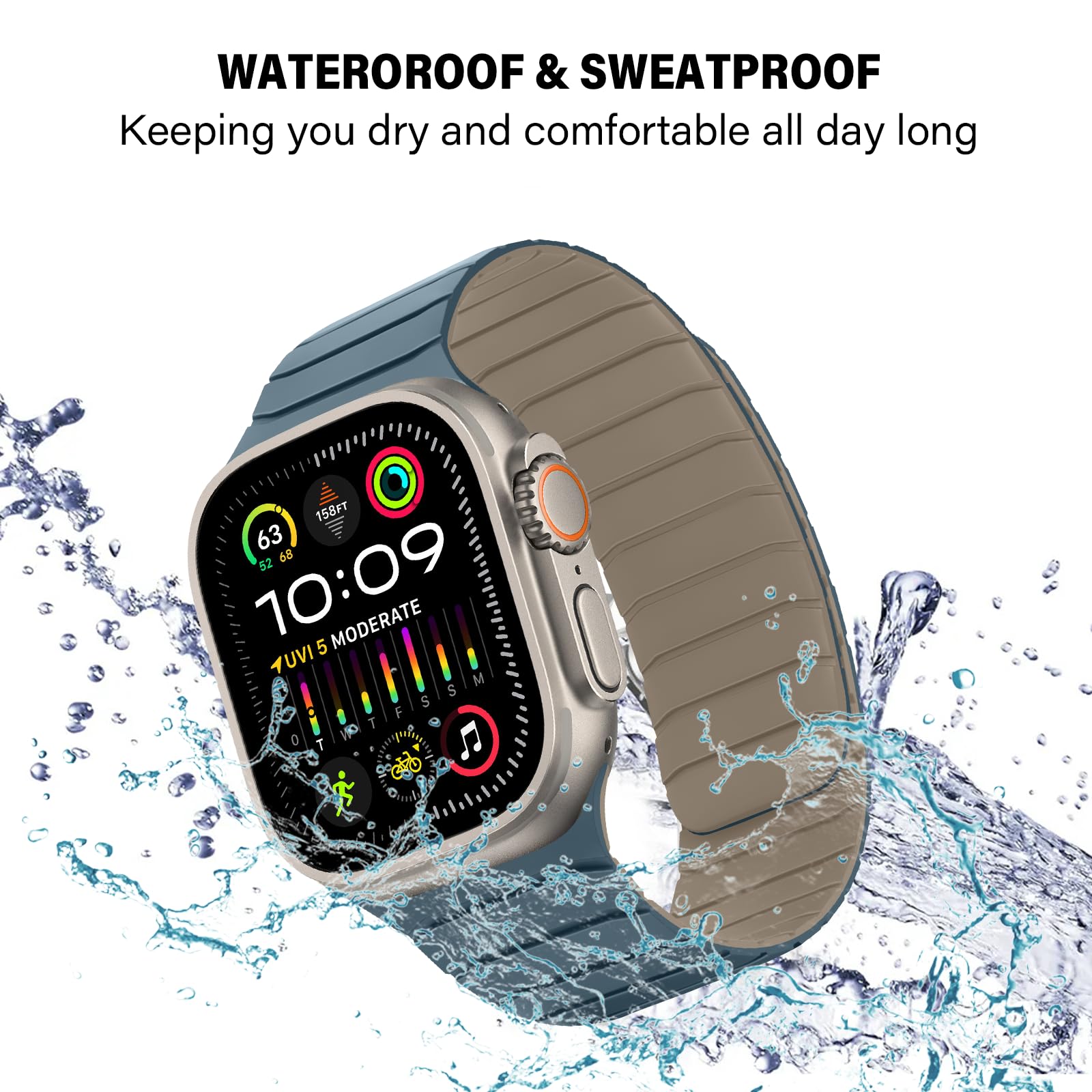 Sixmoat Cinturino Magnetico in Silicone Compatibile con Apple Watch 49mm 46mm 45mm 44mm 42mm per Uomo e Donna, Cinturini Sportivo e Leggero per Ultra SE Series 10 9 8 7 6 5 4 3, Blu dune-nuvole
