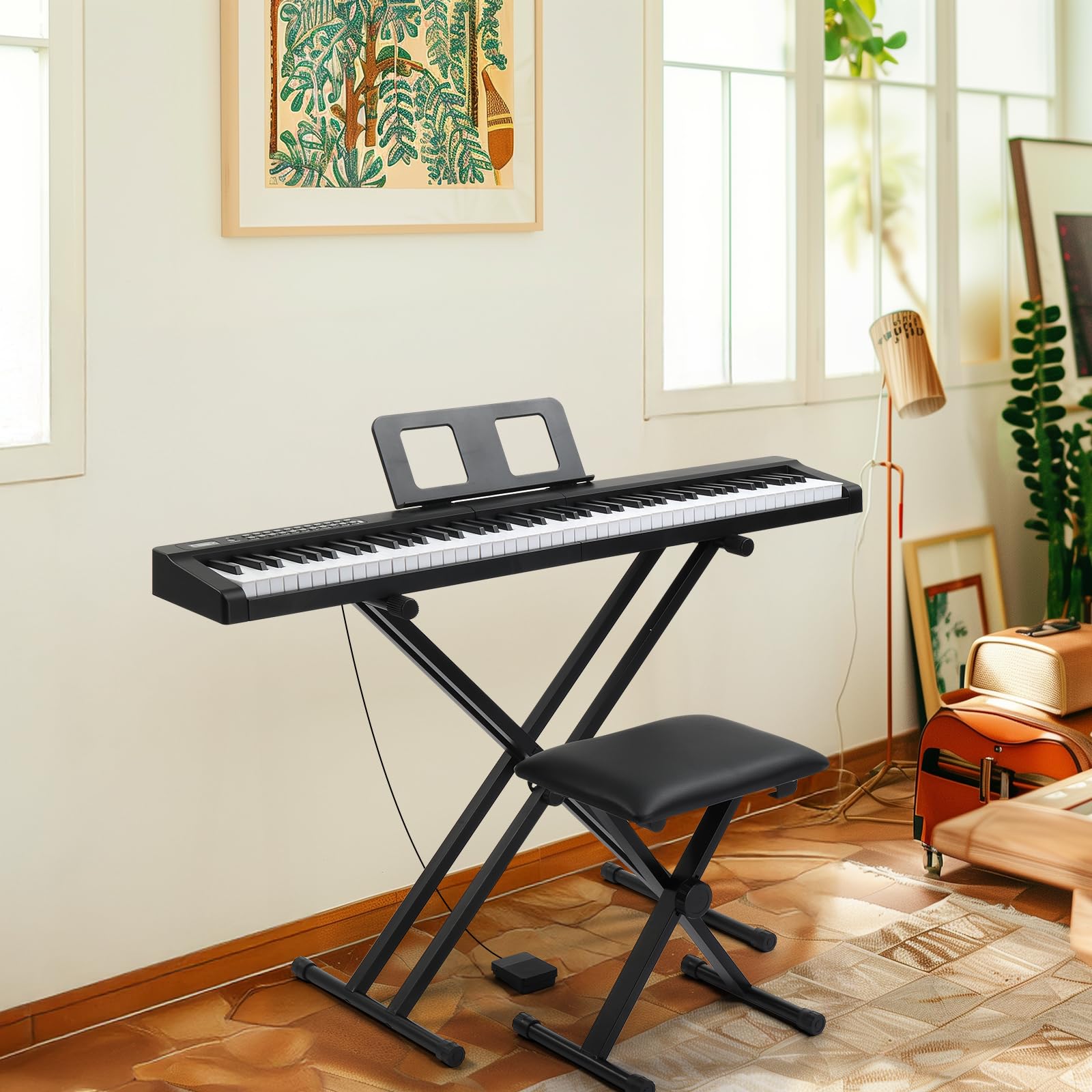 Bonnlo GPP-101 Piano Numérique à 88 Touches Semi-Lestées de Taille Standard, Piano avec Support et Tabouret, Pour les Amateurs de Piano, Noir