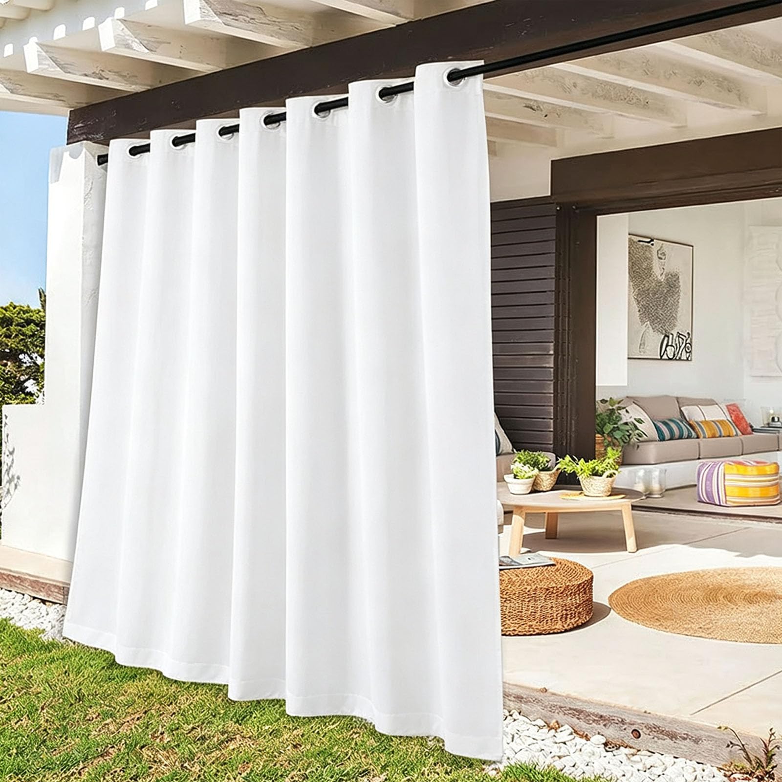 Zasłony Zewnętrzne 140 x 206 cm Zasłony Tarasowe, Odporne Na Warunki Atmosferyczne, Nieprzezroczyste, Chroniące Przed Słońcem Na Taras Do Patio I Altany, Biały