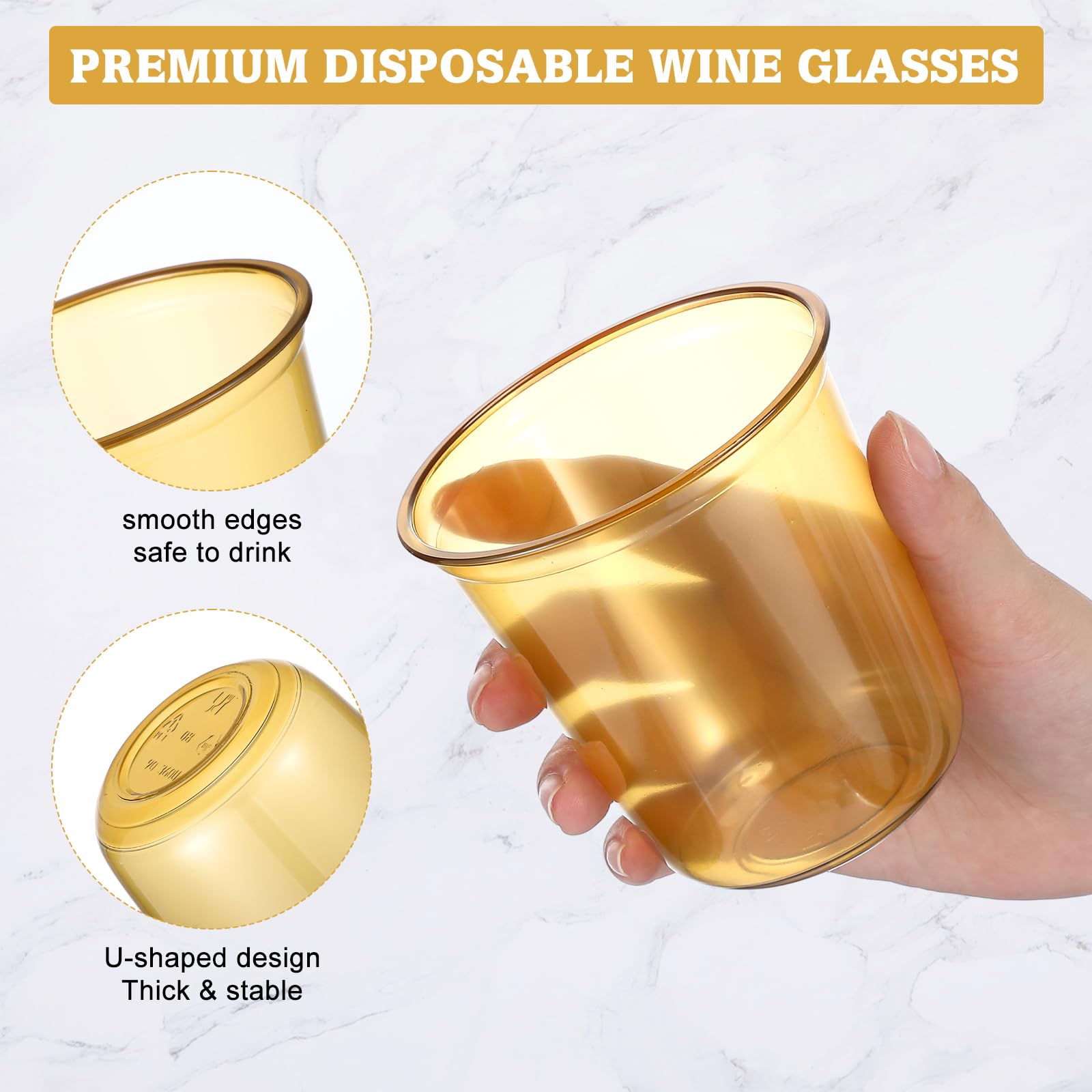 Gold Plastic Cups - 50 Pack Disposable Wine Glasses -3