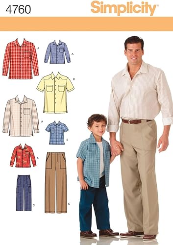 Simplicity 4760 Patrón de costura para camisa y pantalones para hombres y niños A (S-M-L/S-M-L-XL)