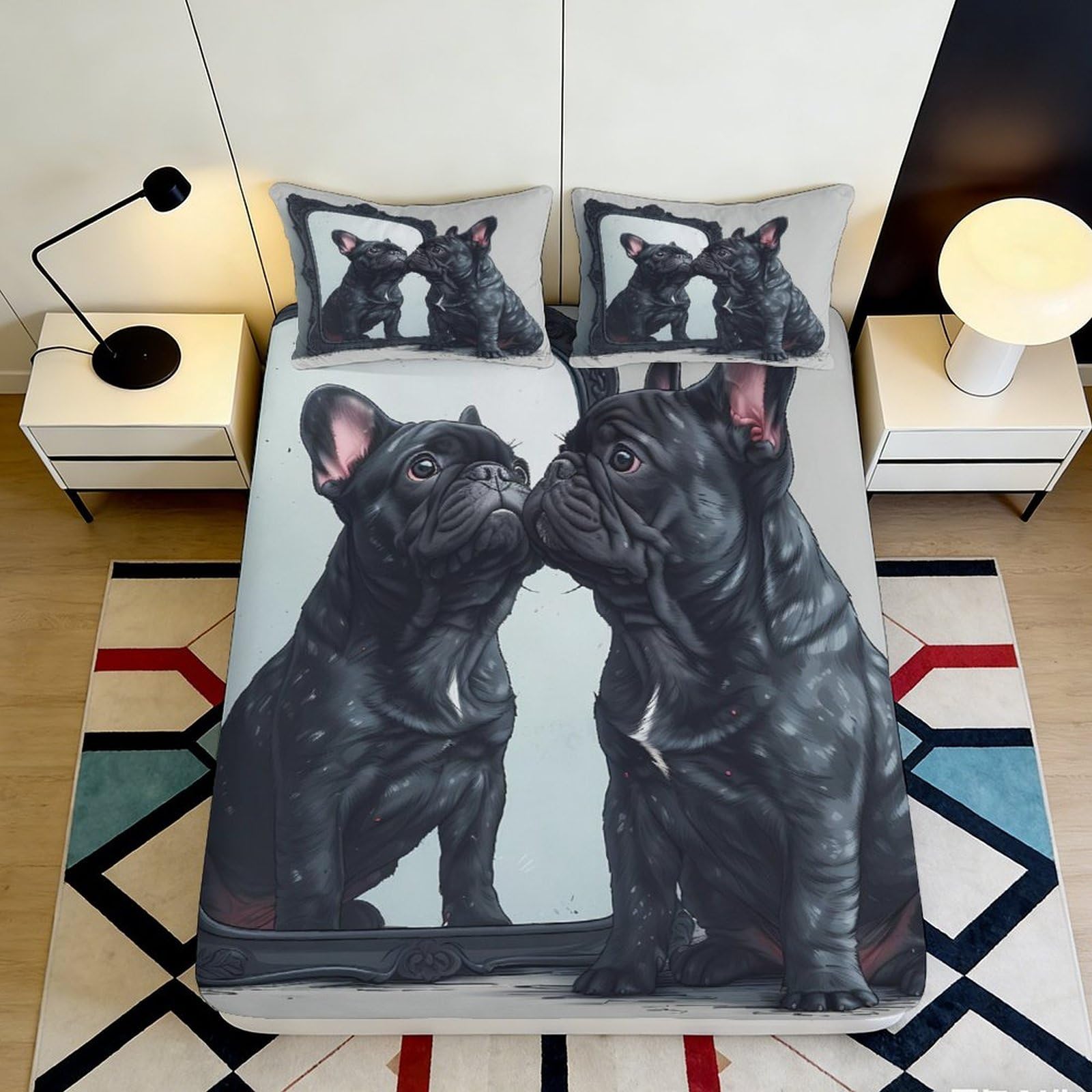 Dhbaneiok Style-7 3D Printed Kissing French Bulldog Fitted Sheet Microfiber Soft Bed Cover For Bedroom Dorm Apartment Decor 90X200x25cm