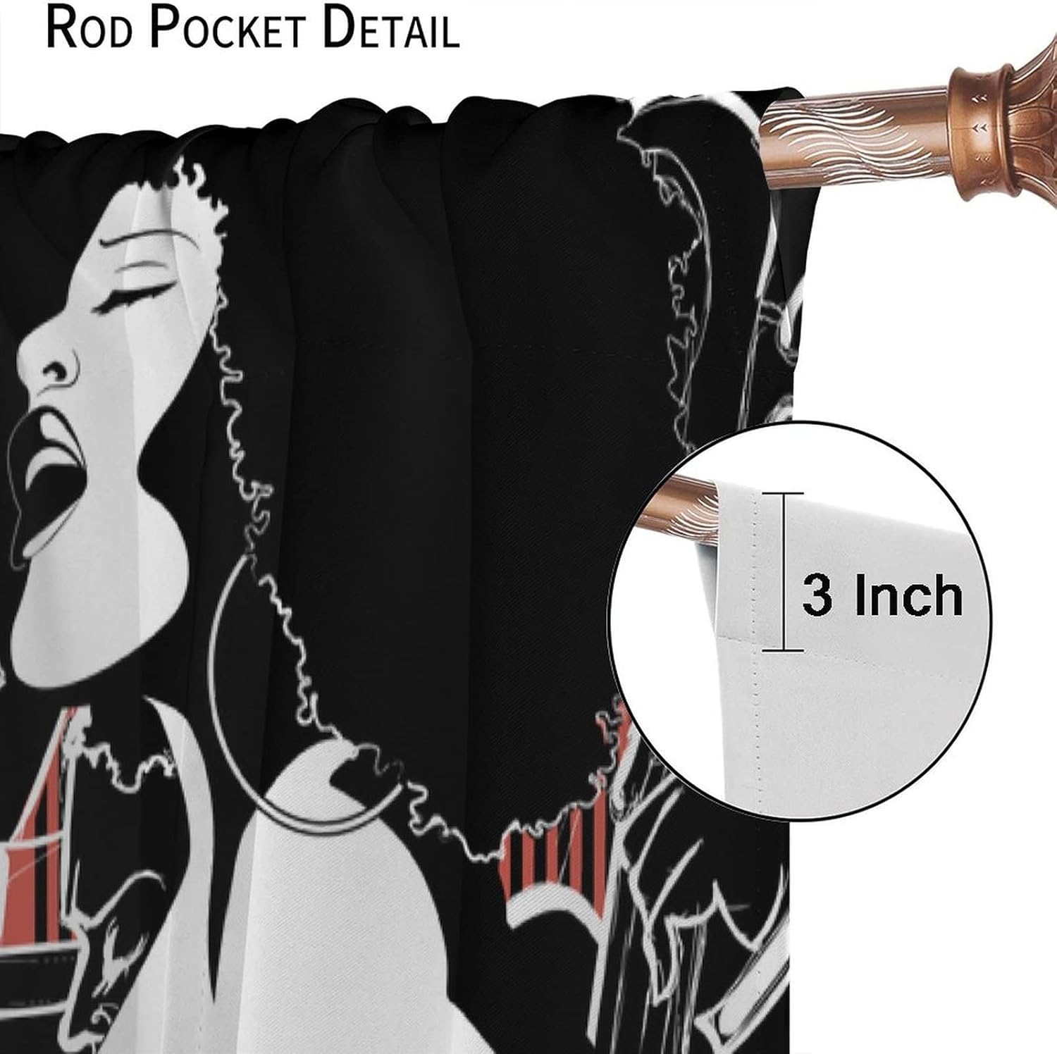 Jazz Music Curtains,American Woman Afro Black Girl Singing Art Theme Window Treatments for Bedroom Living Room Studio Music Room Window Drapes 2 Panel Set,Total Size 42 x 63 Inch