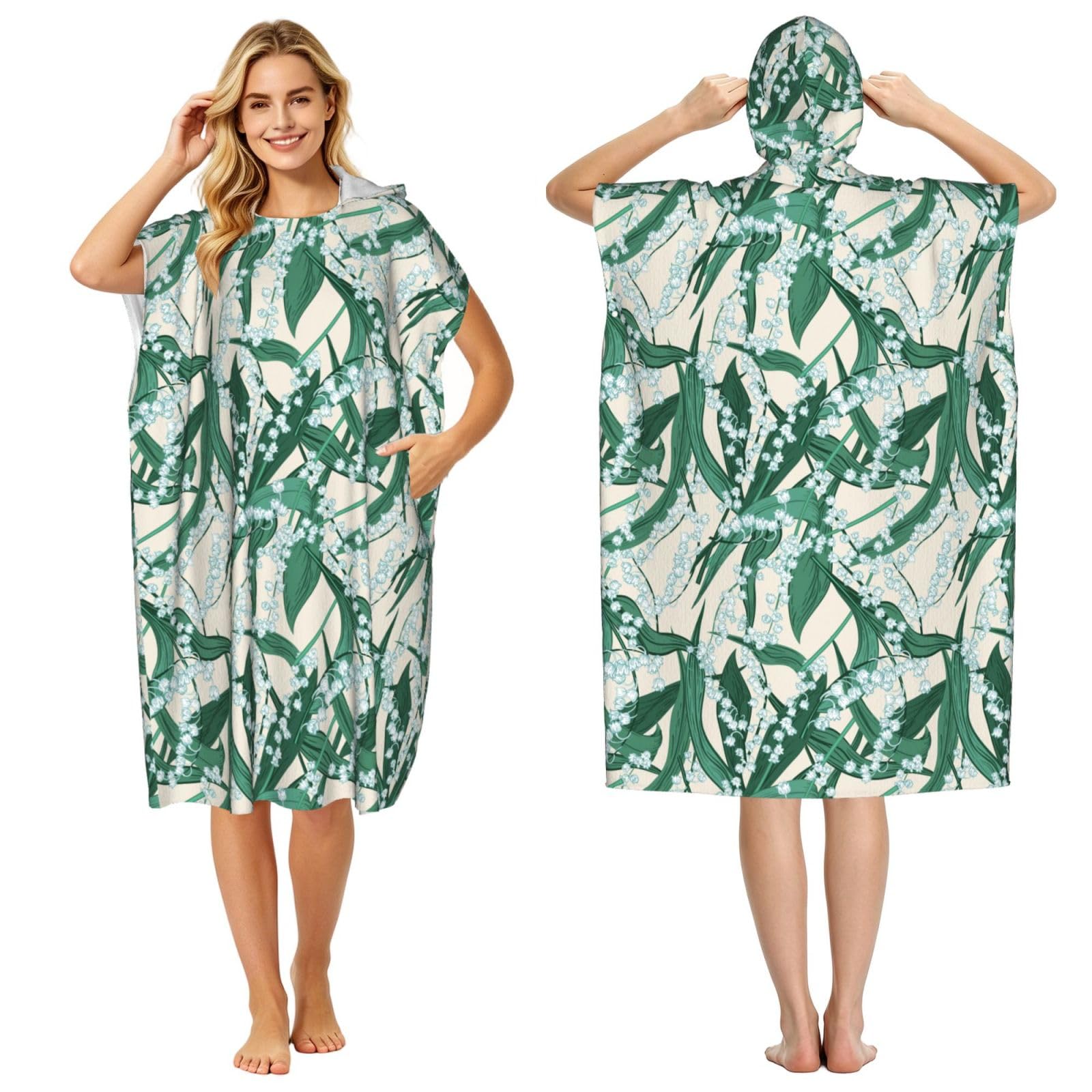 Poadnly Lily Of The Valley, Adult Hooded Beach Towel 90 x 110 cm,Changing Bath Robe, Surf Poncho Towel For Women Men