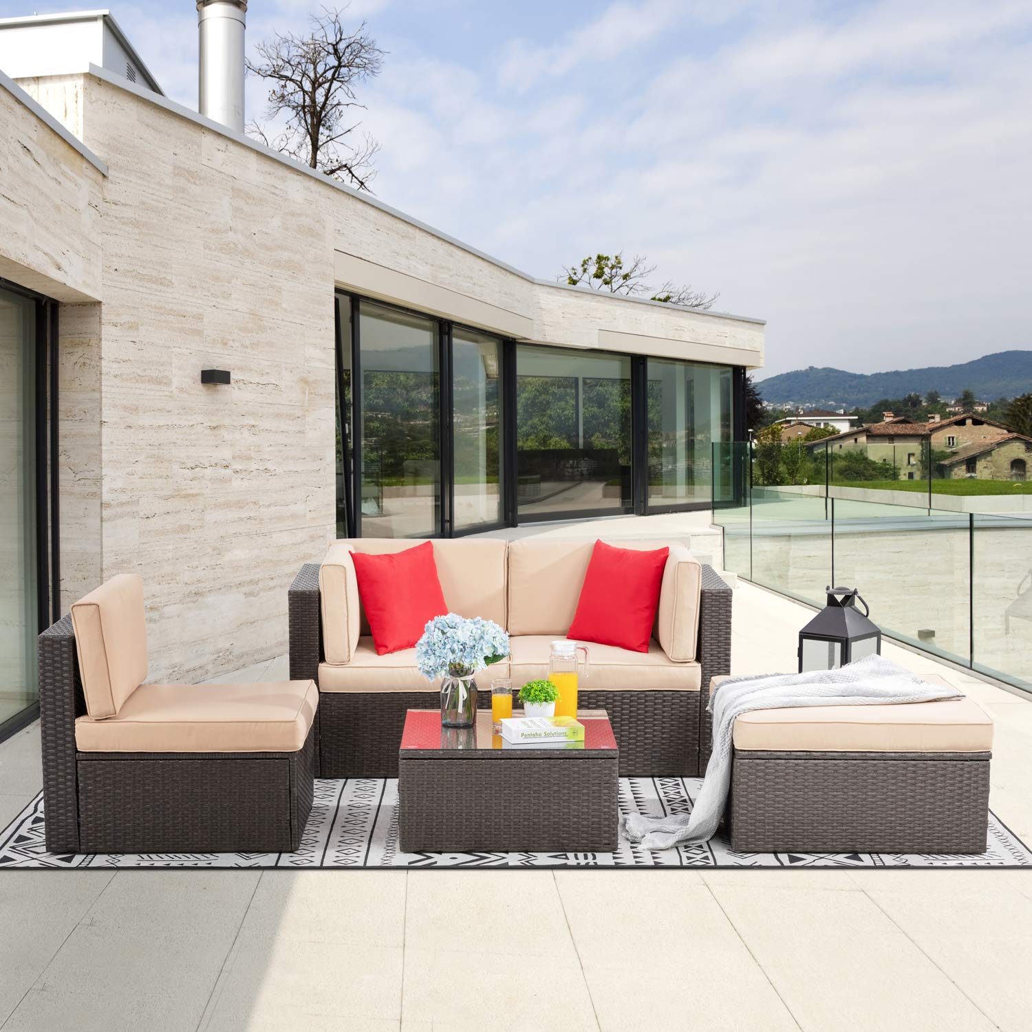 ナビアスストアー送料無料 Vongrasig 5 Piece Patio Rattan Small PE Wicker Furniture Set,