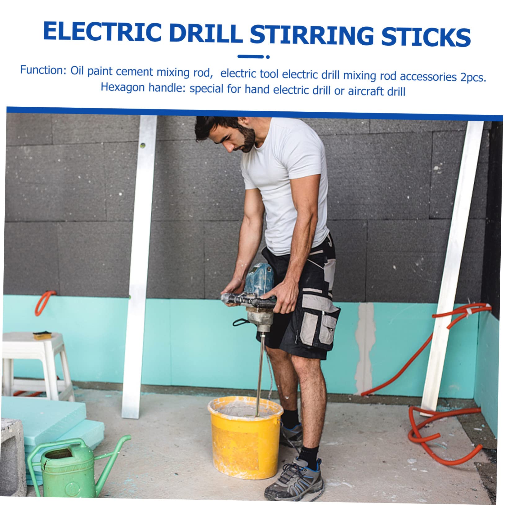 WOONEKY Varillas Mezcladoras Cuadradas Para Taladro Eléctrico, Accesorios Resistentes Para Cemento y Pintura, 2 Piezas Reciclables Para Construcción y Bricolaje