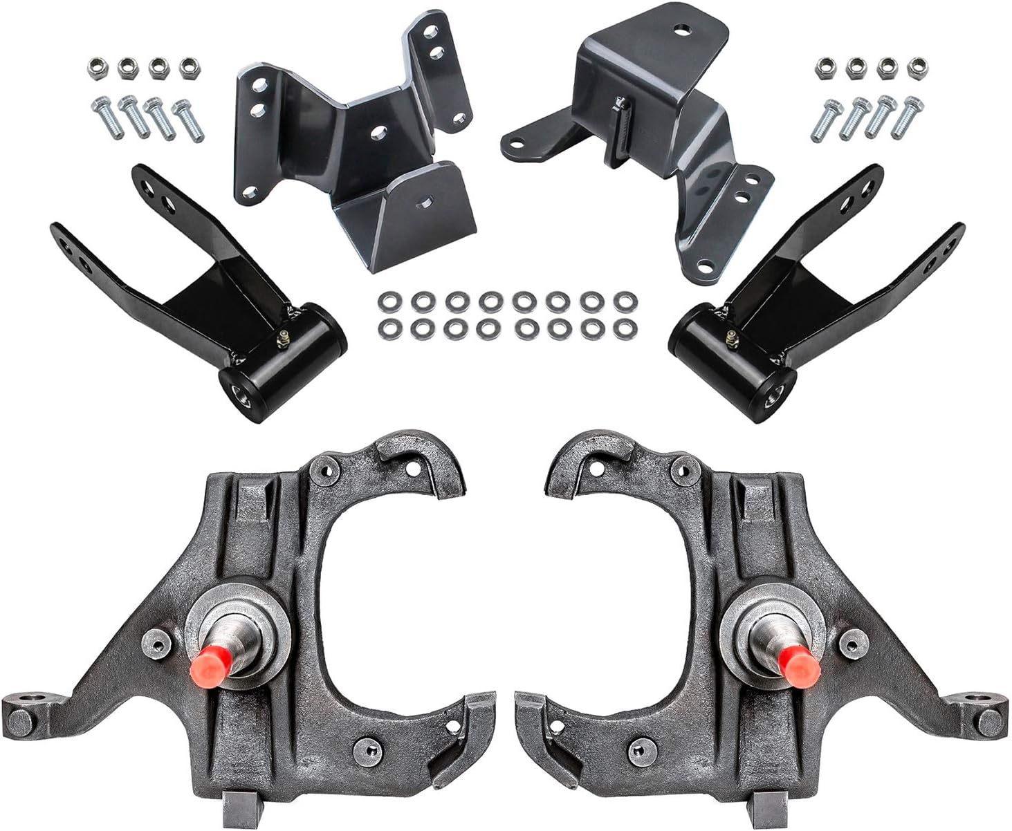 2.5" front 4" rear Drop Lowering Kit 1973 to 1987 compatible with model Chevy C10 2wd with 1" Brake Rotor