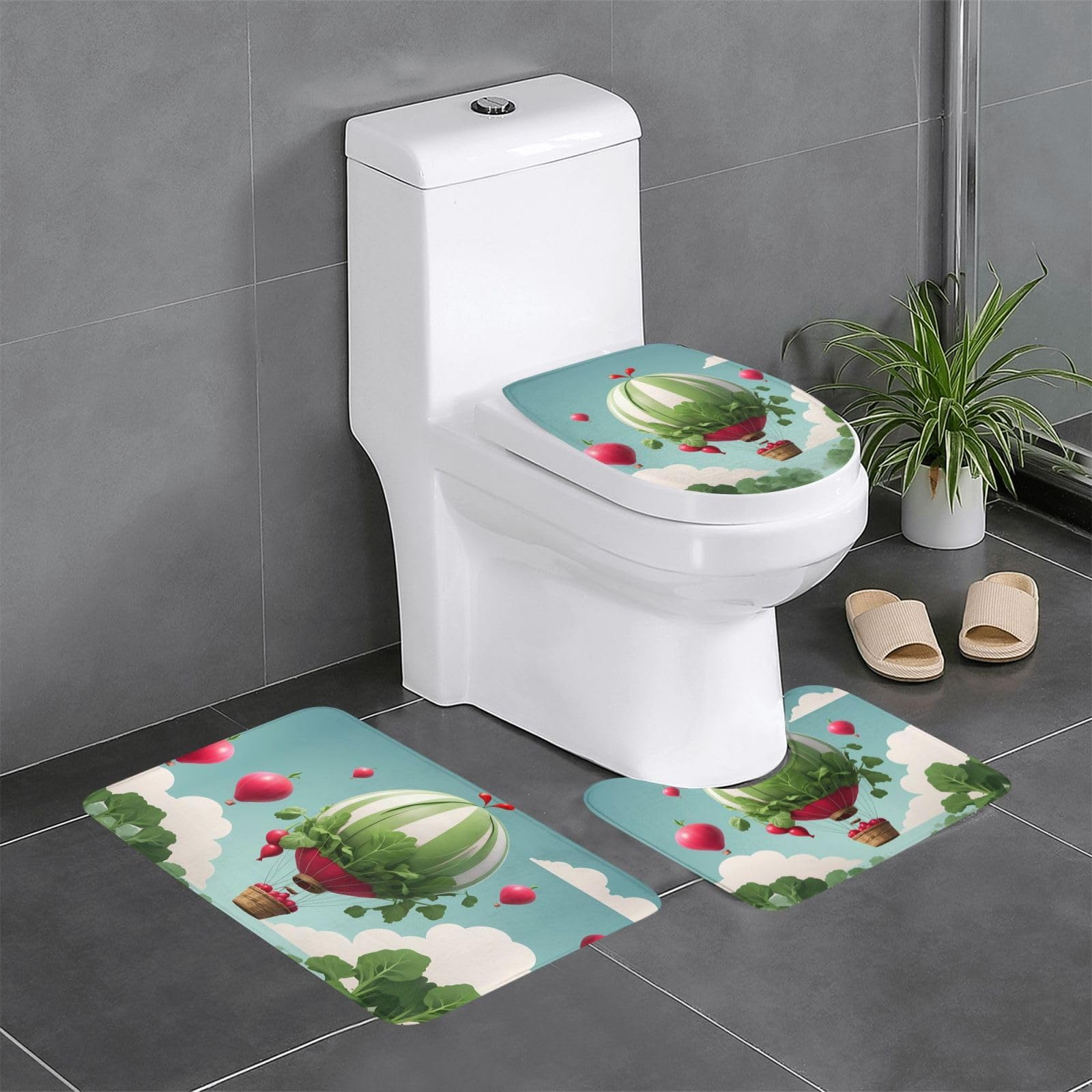 Tapis de salle de bain antidérapants lot de 3 avec contour WC et couvercle 61 cm