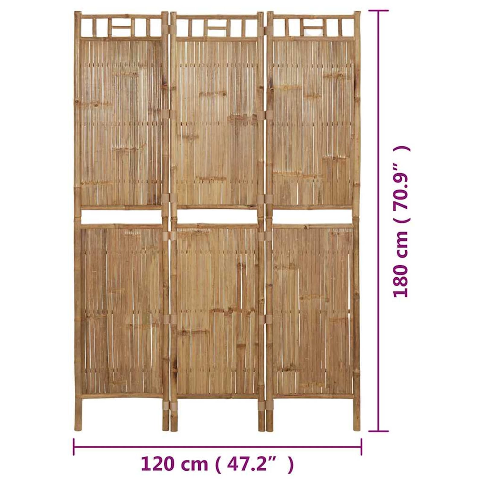 Biombo de bambú de 3 piezas, 120 x 180 cm, biombo de privacidad para salón, dormitorio y oficina, diseño tropical, plegable y ahorra espacio