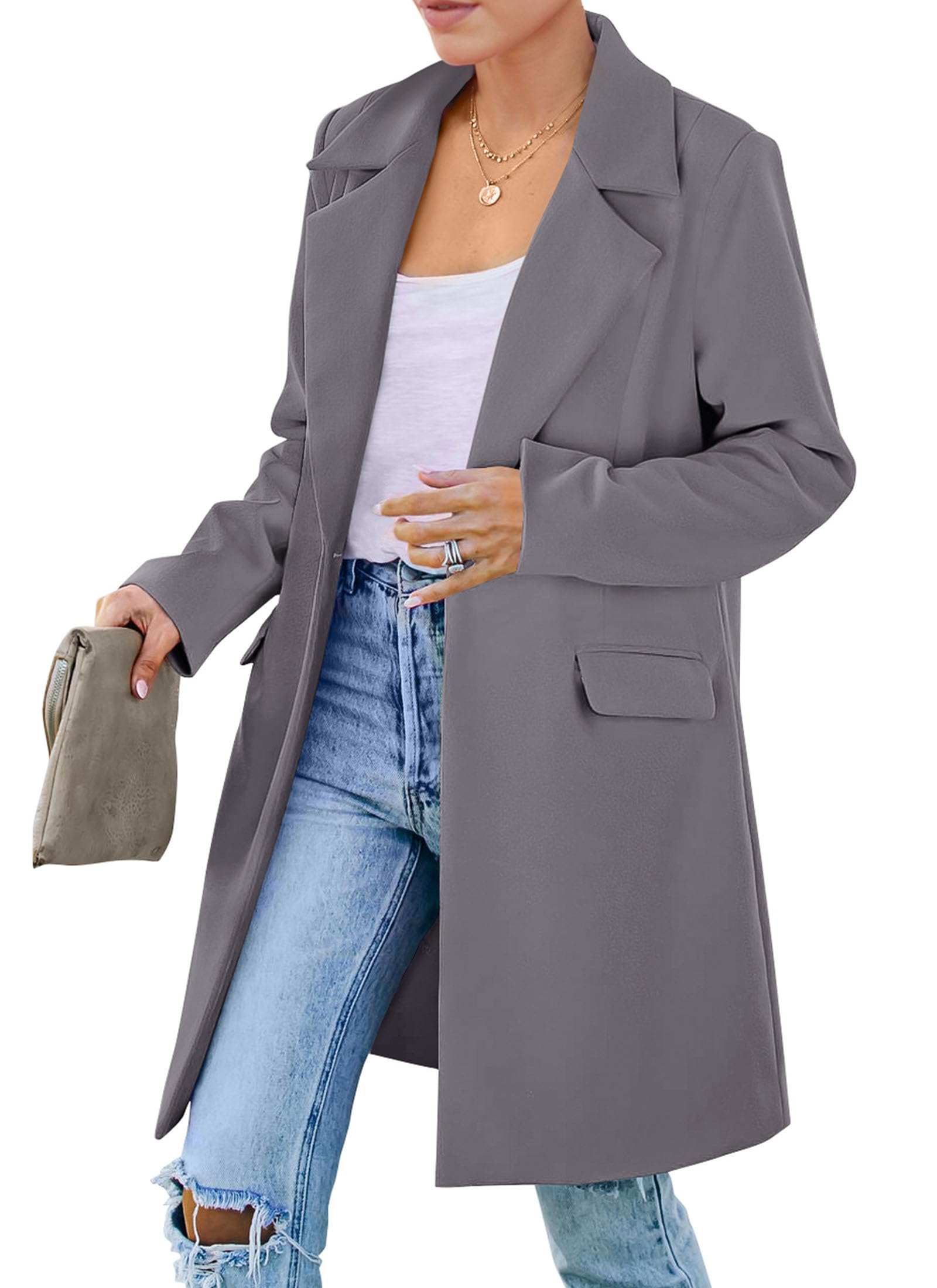 Women's 2026 Spring Fall Long Blazer Jackets Long Sleeve Lapel Pockets Loose Fit Work Casual Blazers Outerwear-image-31