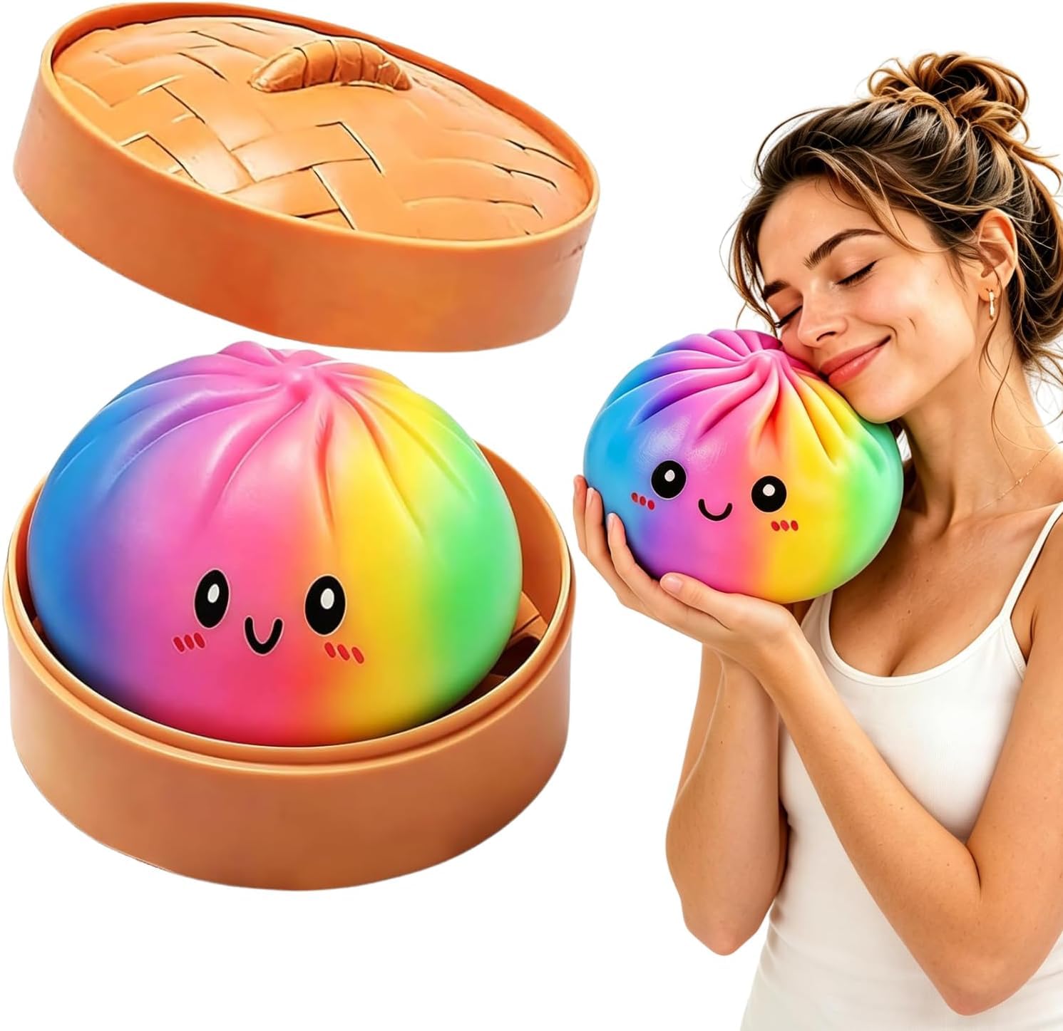 Dumpling Squishy Gigante, 25 CM Jumbo Extra Large Big Dumpling Palla Antistress con Scatola per Cottura a Vapore, Originale mistero carino morbido sensoriale per alleviare l'ansia (Colorato-15cm）