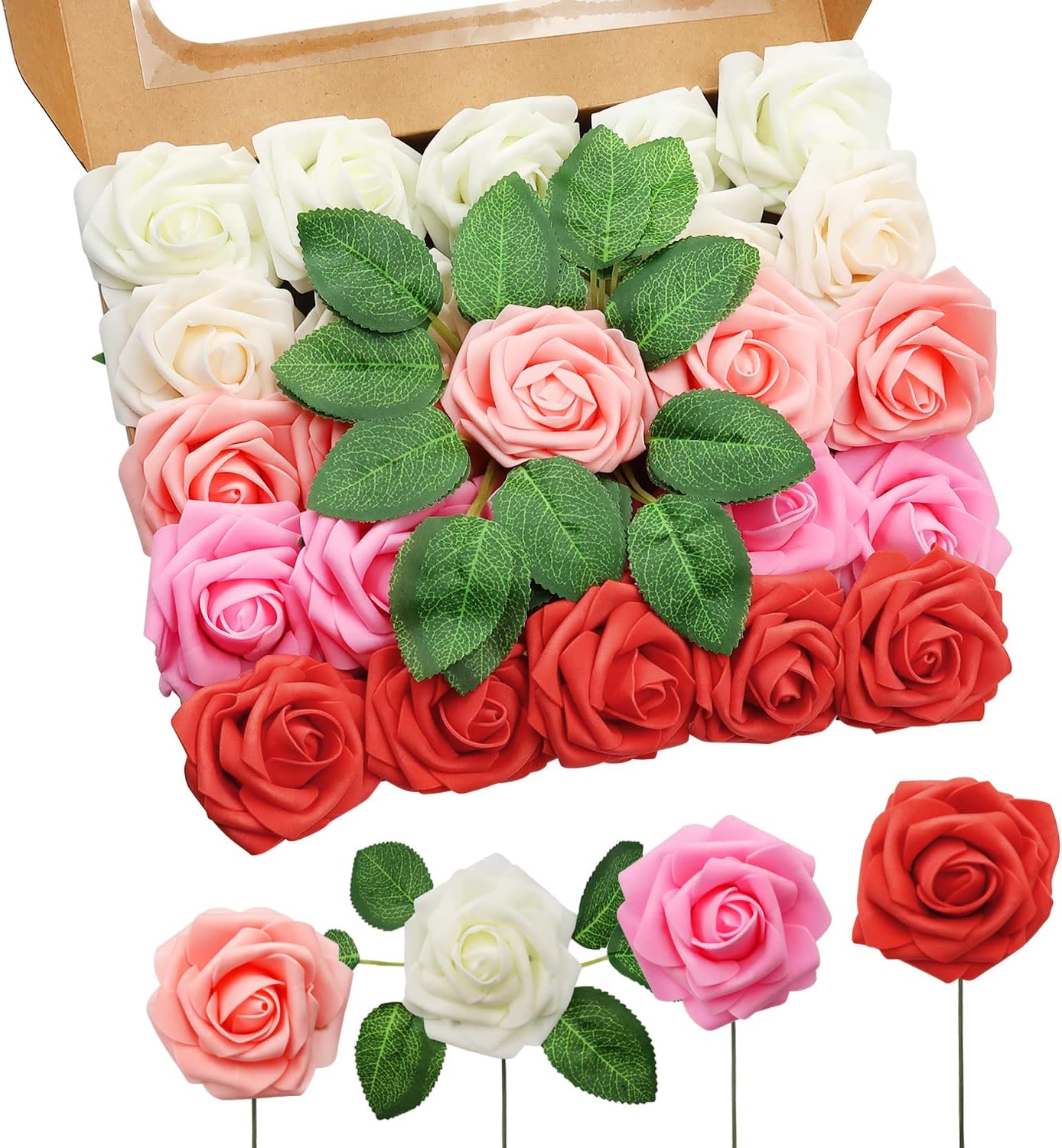 Rose Artificial Flowers, 25 Pcs Foam Fake Roses for DIY Bouquets